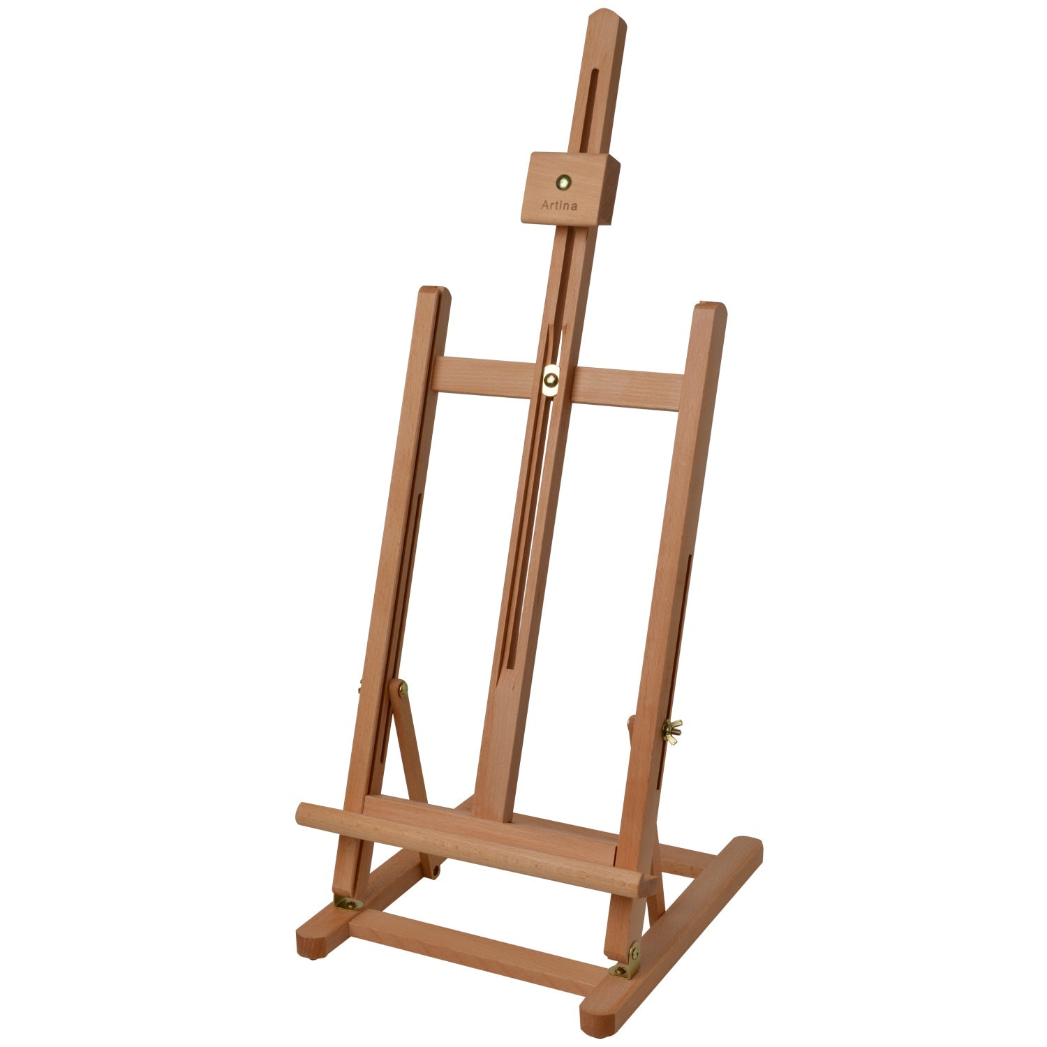 Artina Tischstaffelei Metz aus massivem Buchenholz für Leinwände bis 57 cm, handgefertigt, höhenverstellbar mit Schraubverstellung, leicht und klappbar.