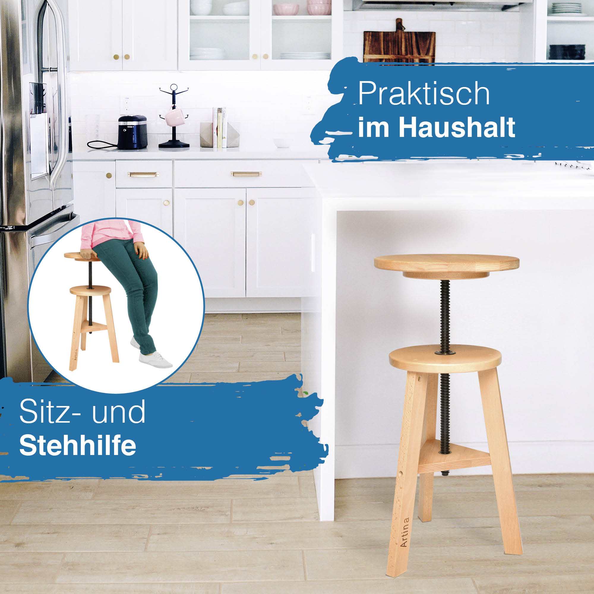 Artina Malhocker Hocker Schemel Arles aus Buchenholz FSC® zertifiziert