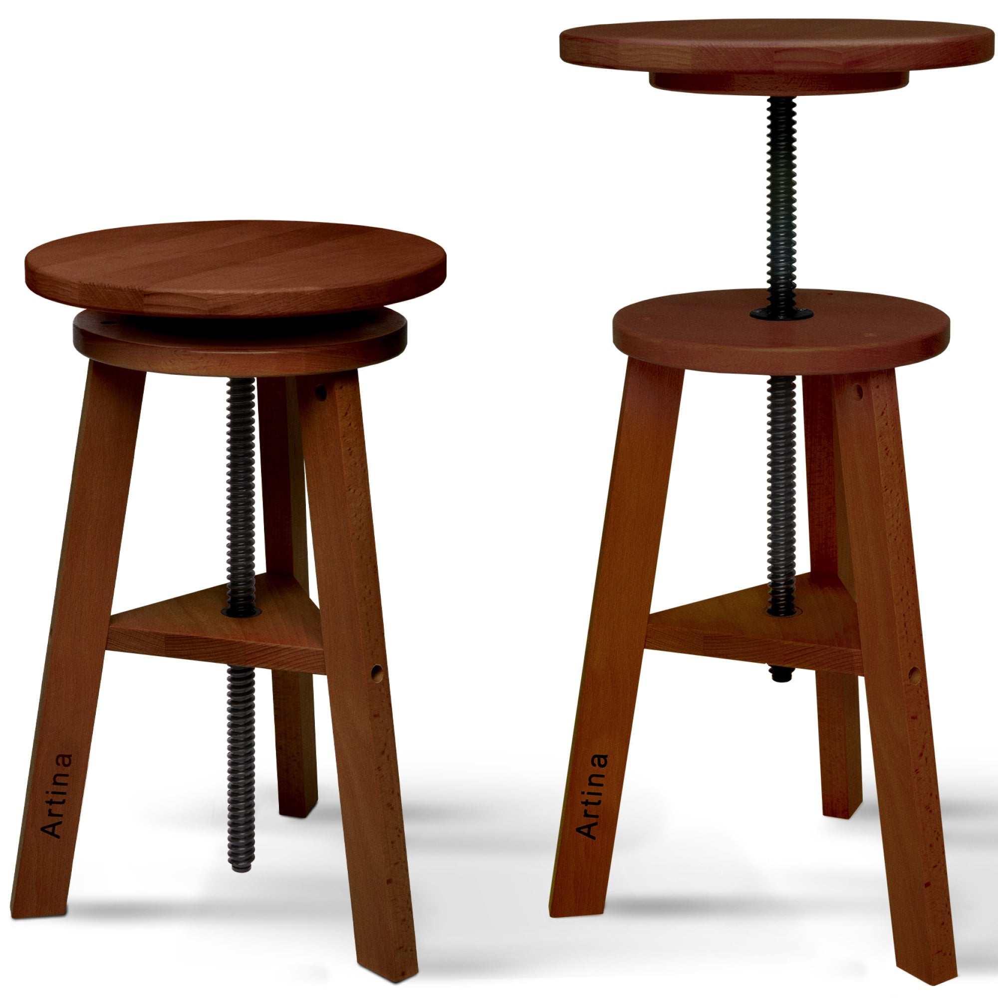 Artina Malhocker höhenverstellbarer Malhocker aus FSC® zertifiziertem Buchenholz Nussbaum mit stabiler Metallspindel und runder Sitzfläche