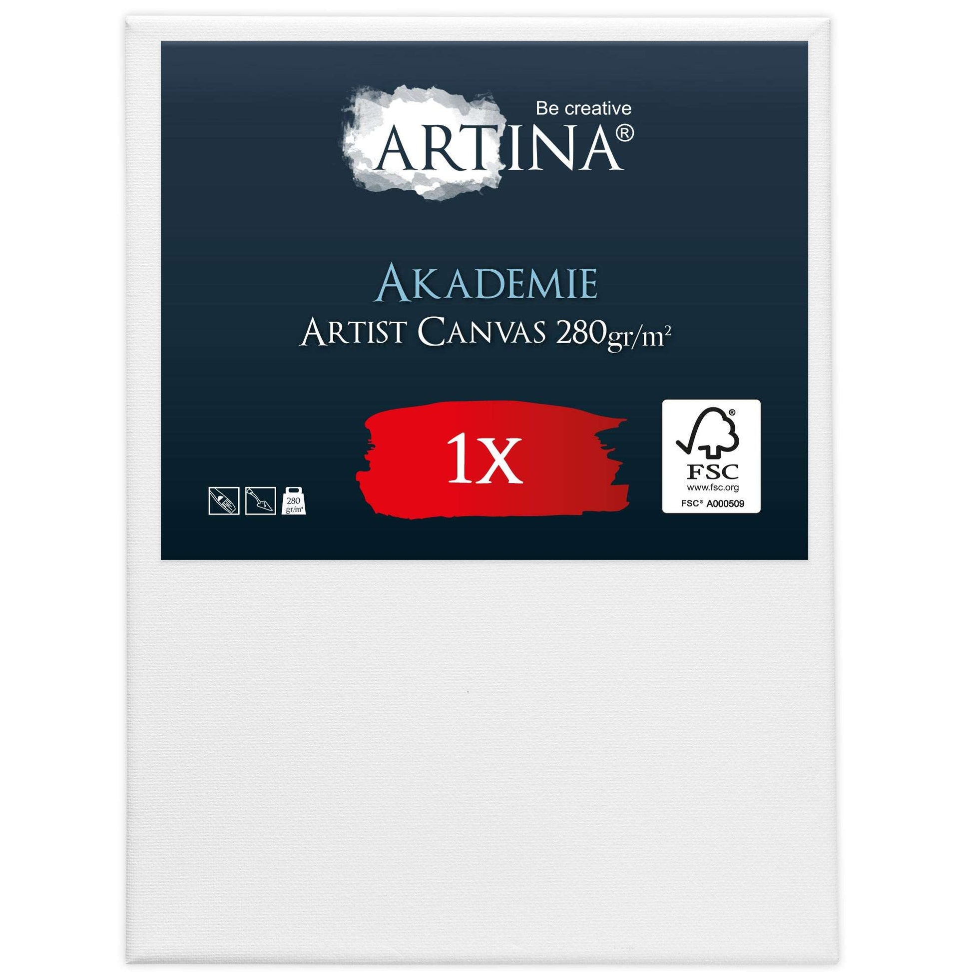 Artina Leinwand auf Keilrahmen 280g/m² 100% Baumwolle FSC®-zertifiziert, schweres, fein strukturiertes Künstlerleinwand für Öl- und Acrylfarben, 2-fach weiß vorgrundiert, formstabil, bemalbare Seiten, verschiedene Größen