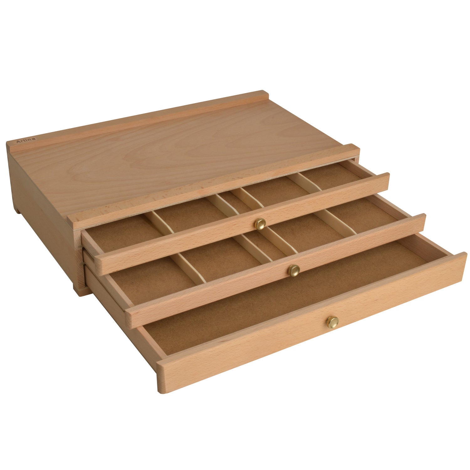 Holzkasten Troyes Holzkoffer aus massivem Buchenholz mit 3 ausziehbaren Schubladen und Unterteilungen zur Aufbewahrung von Malutensilien