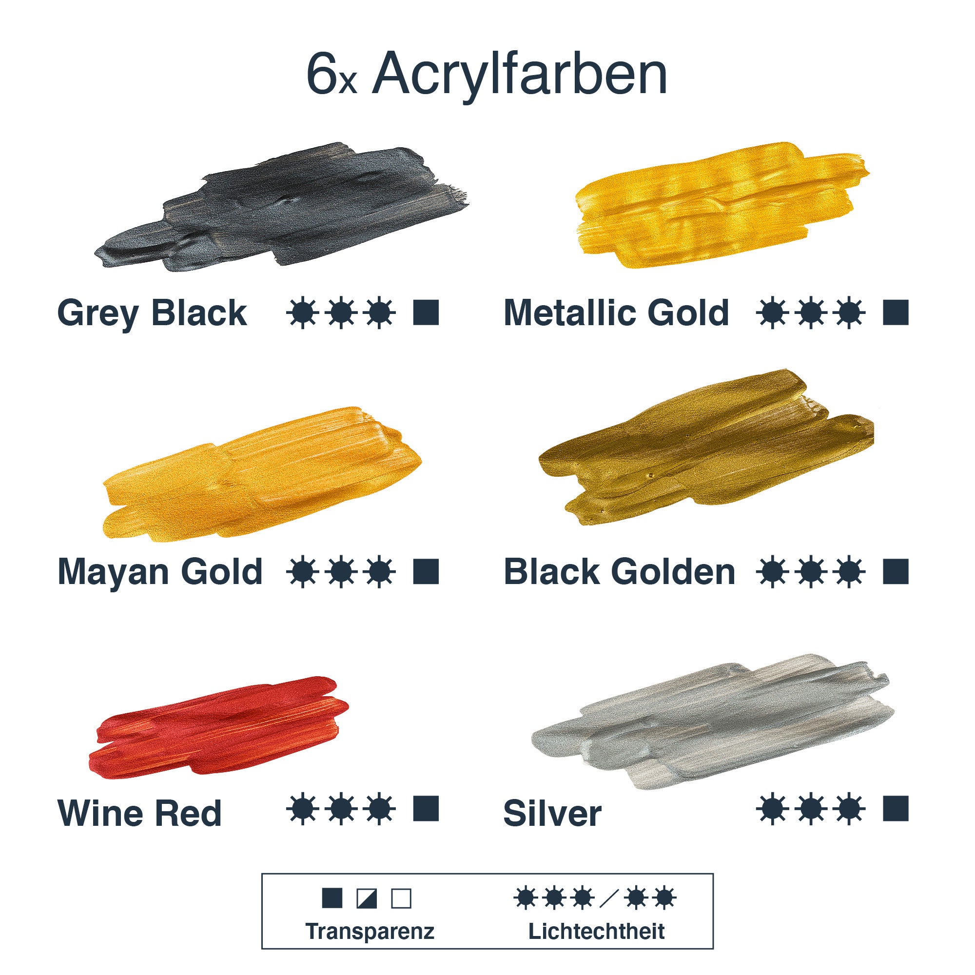 6er Set Artina Metallic Crylic Acrylfarben 6x75ml, 6x150ml Acryl Malfarbe
