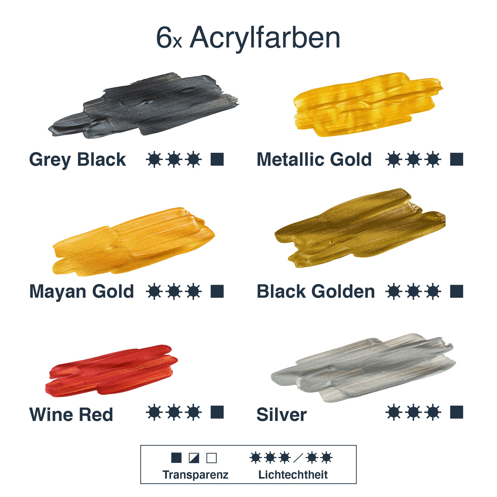 6er Set Artina Metallic Crylic Acrylfarben 6x75ml, 6x150ml Acryl Malfarbe