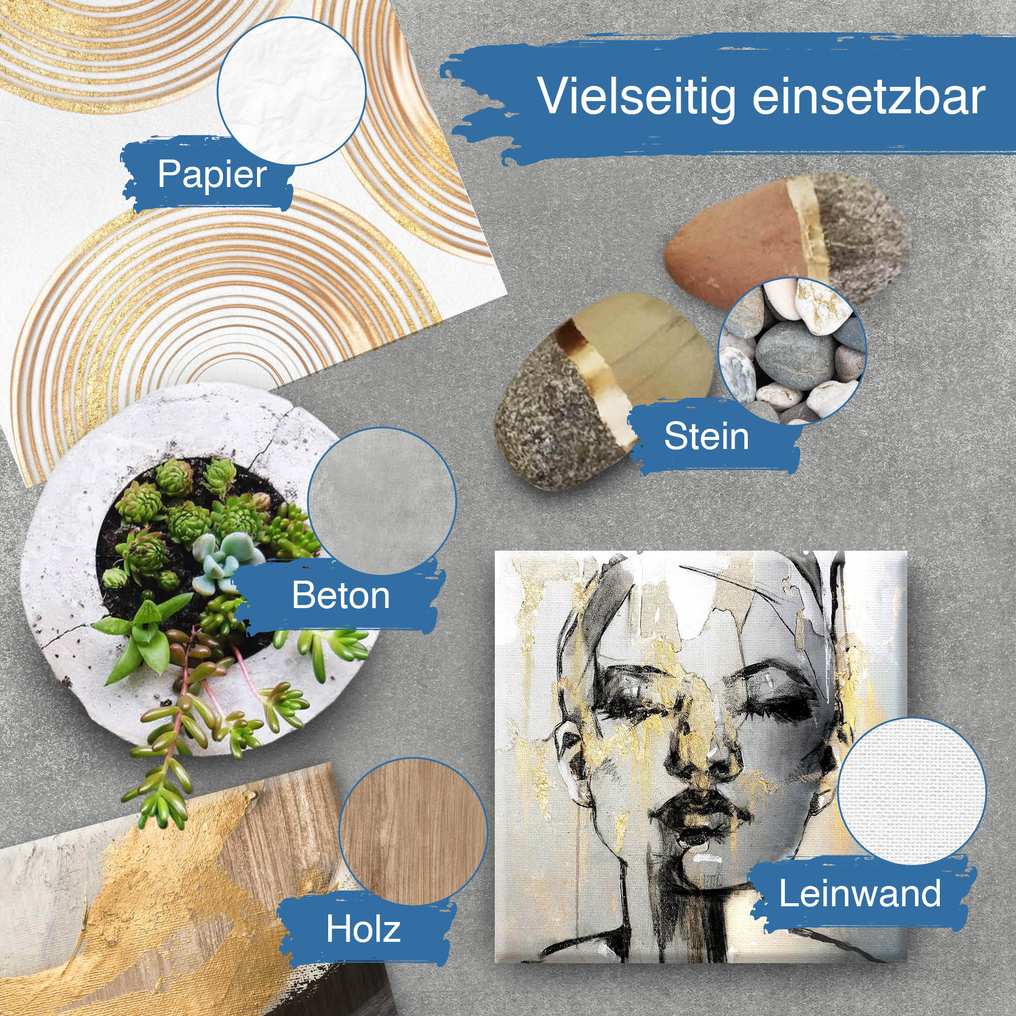 6er Set Artina Metallic Crylic Acrylfarben 6x75ml, 6x150ml Acryl Malfarbe