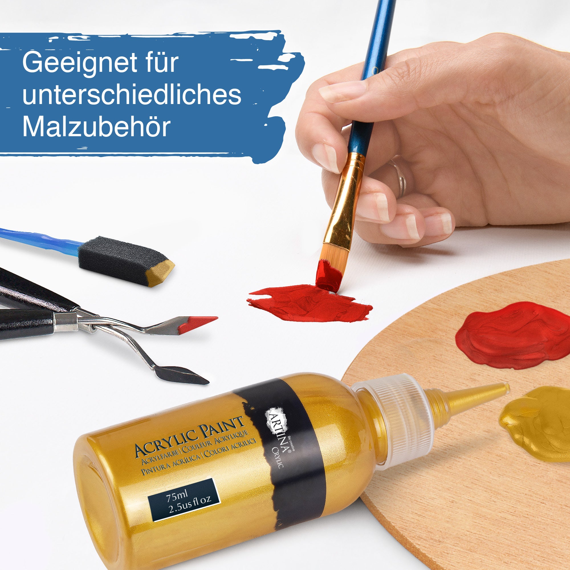 6er Set Artina Metallic Crylic Acrylfarben 6x75ml, 6x150ml Acryl Malfarbe