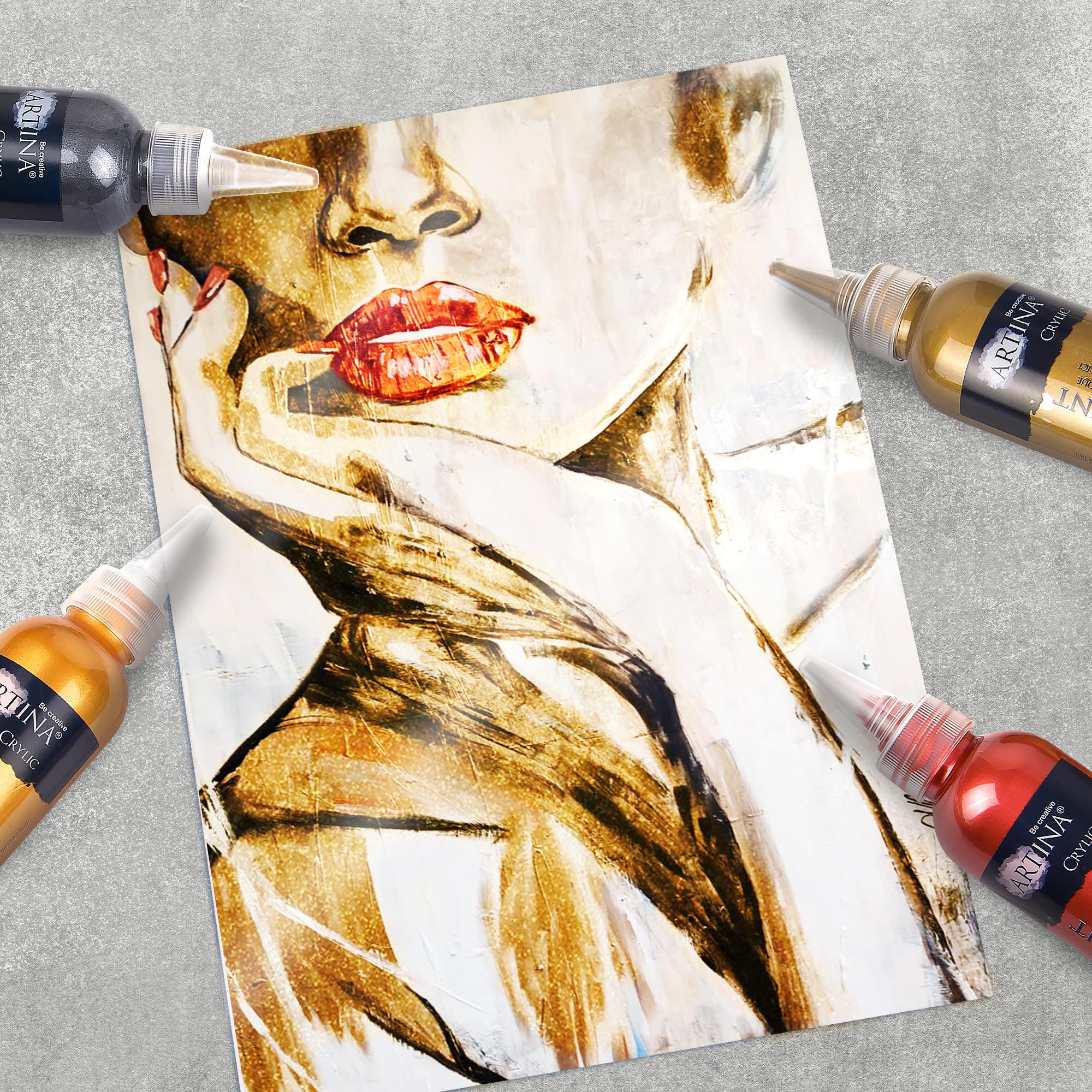 6er Set Artina Metallic Crylic Acrylfarben 6x75ml, 6x150ml Acryl Malfarbe