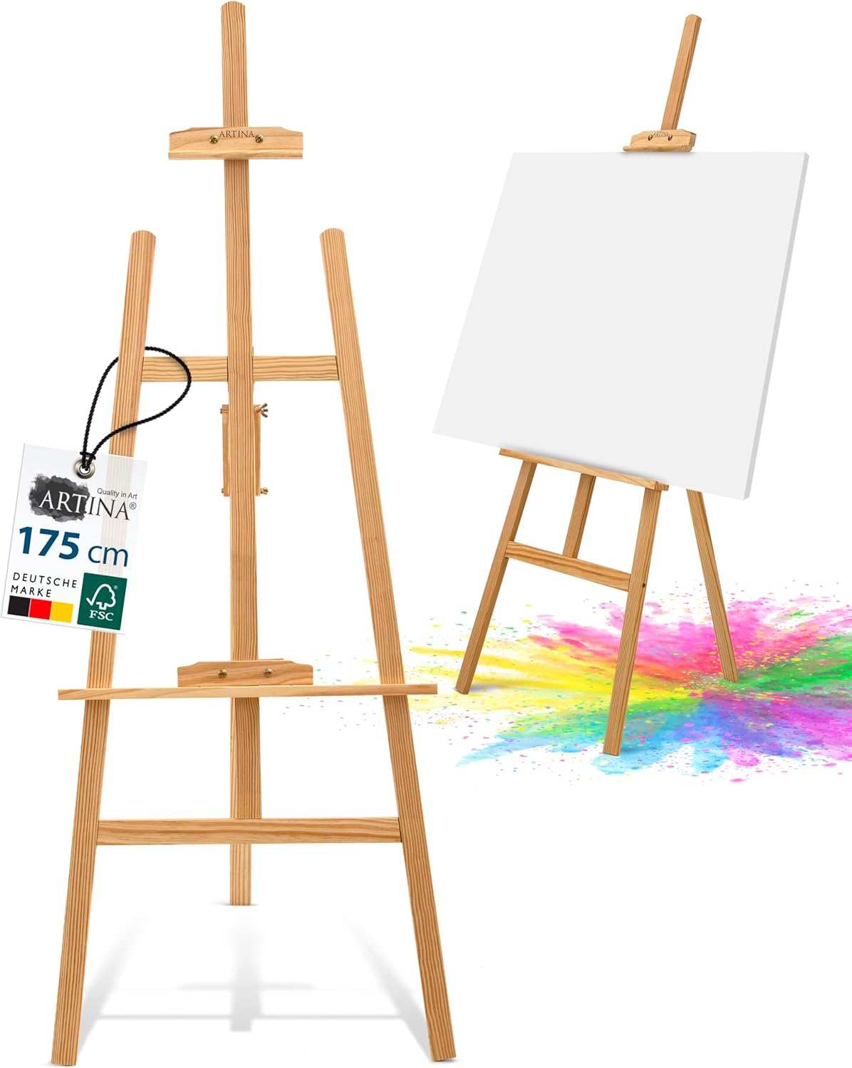 Künstler Acrylfarben Malset mit FSC-Holz Staffelei 175 cm und Keilrahmen