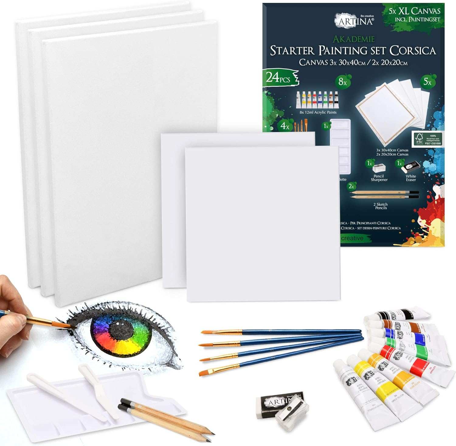 Künstler Acrylfarben Malset mit Leinwänden, Pinseln und Zubehör für Einsteiger und Hobbykünstler