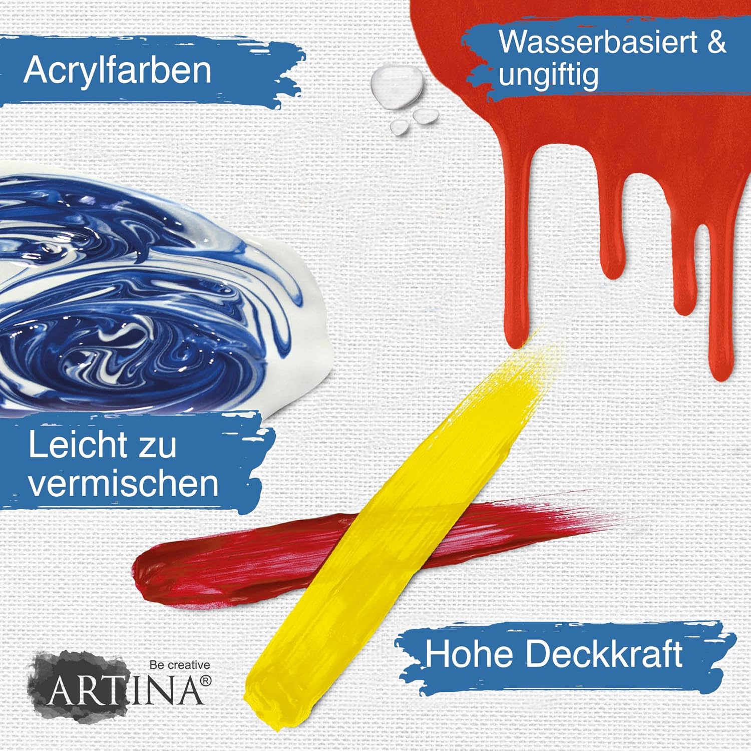 Kofferstaffelei Madrid Malset mit Acrylfarben, Pinselset und Leinwänden, wasserbasierte ungiftige Farben, hohe Deckkraft und leicht zu vermischen.