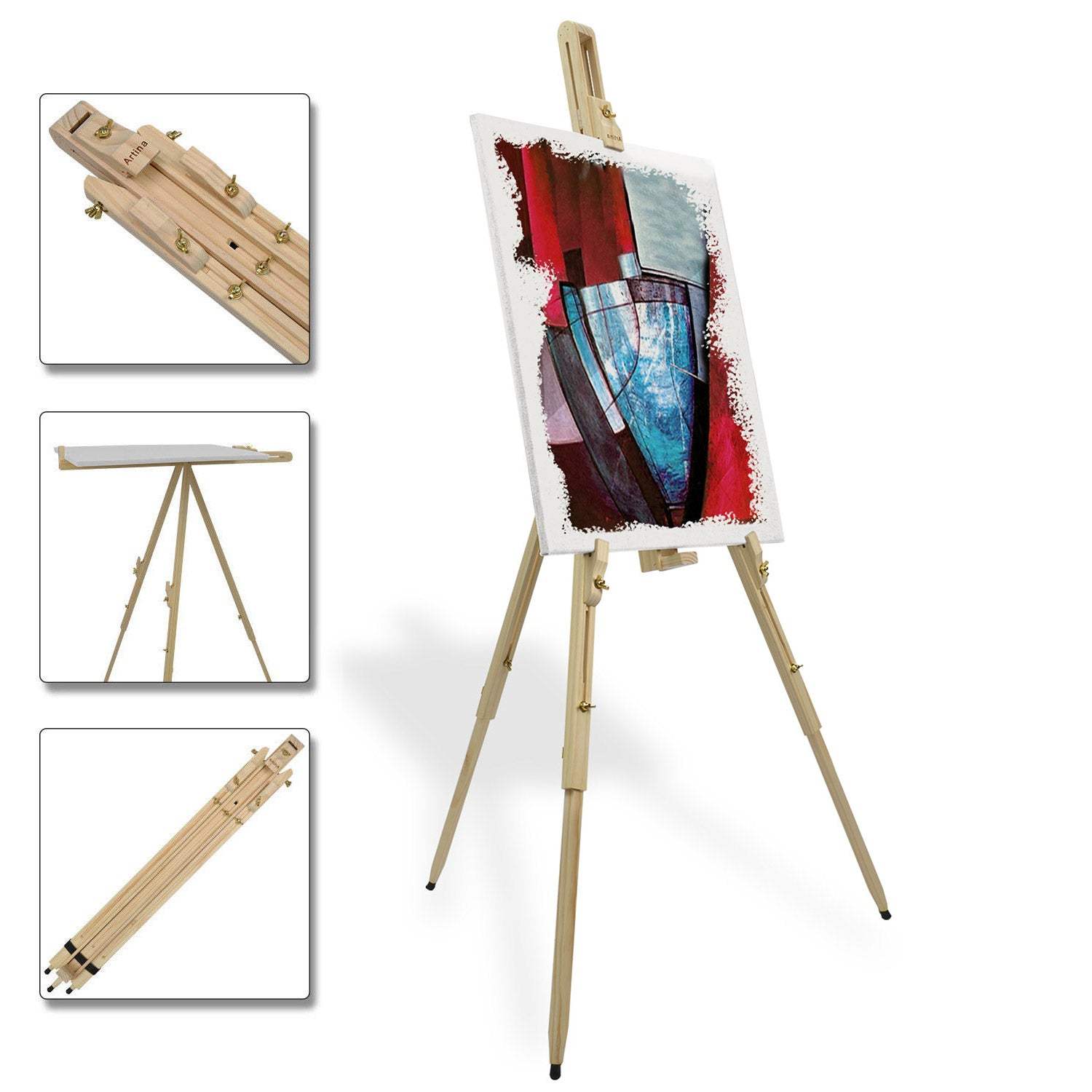 Feldstaffelei Malaga aus massivem Kiefernholz, höhenverstellbar, leicht, ideal für Outdoor-Malerei und Leinwände bis 110 cm