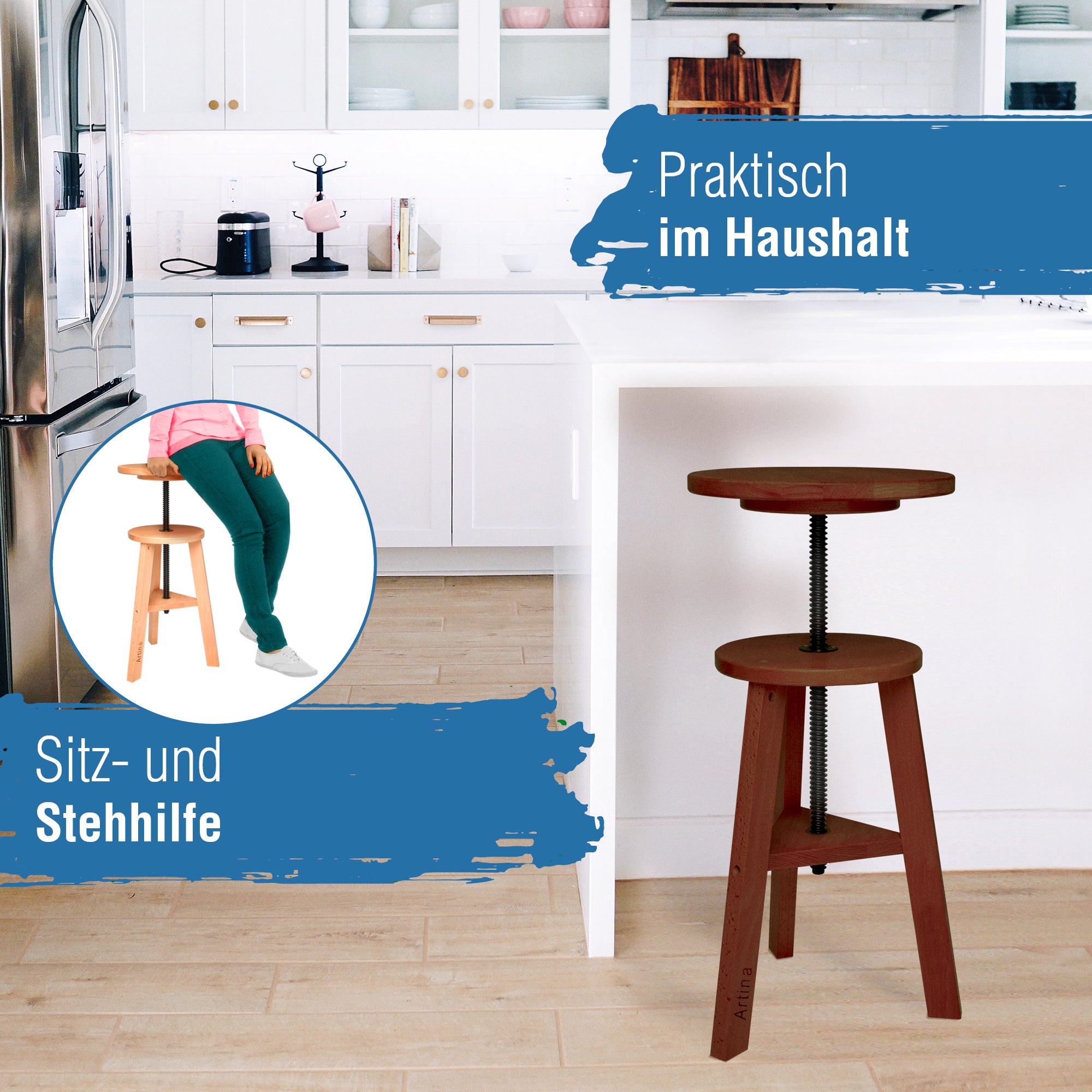 Artina Malhocker Hocker Schemel Arles aus Buchenholz Nussbaum FSC® zertifiziert