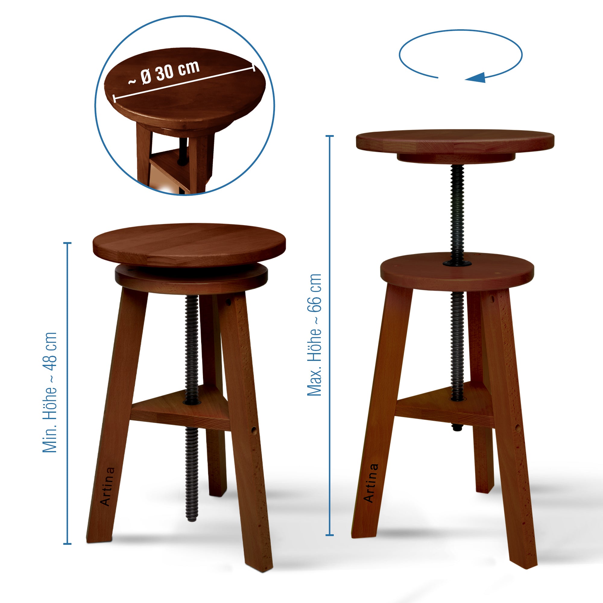 Artina Malhocker Hocker Schemel Arles aus Buchenholz Nussbaum FSC® zertifiziert