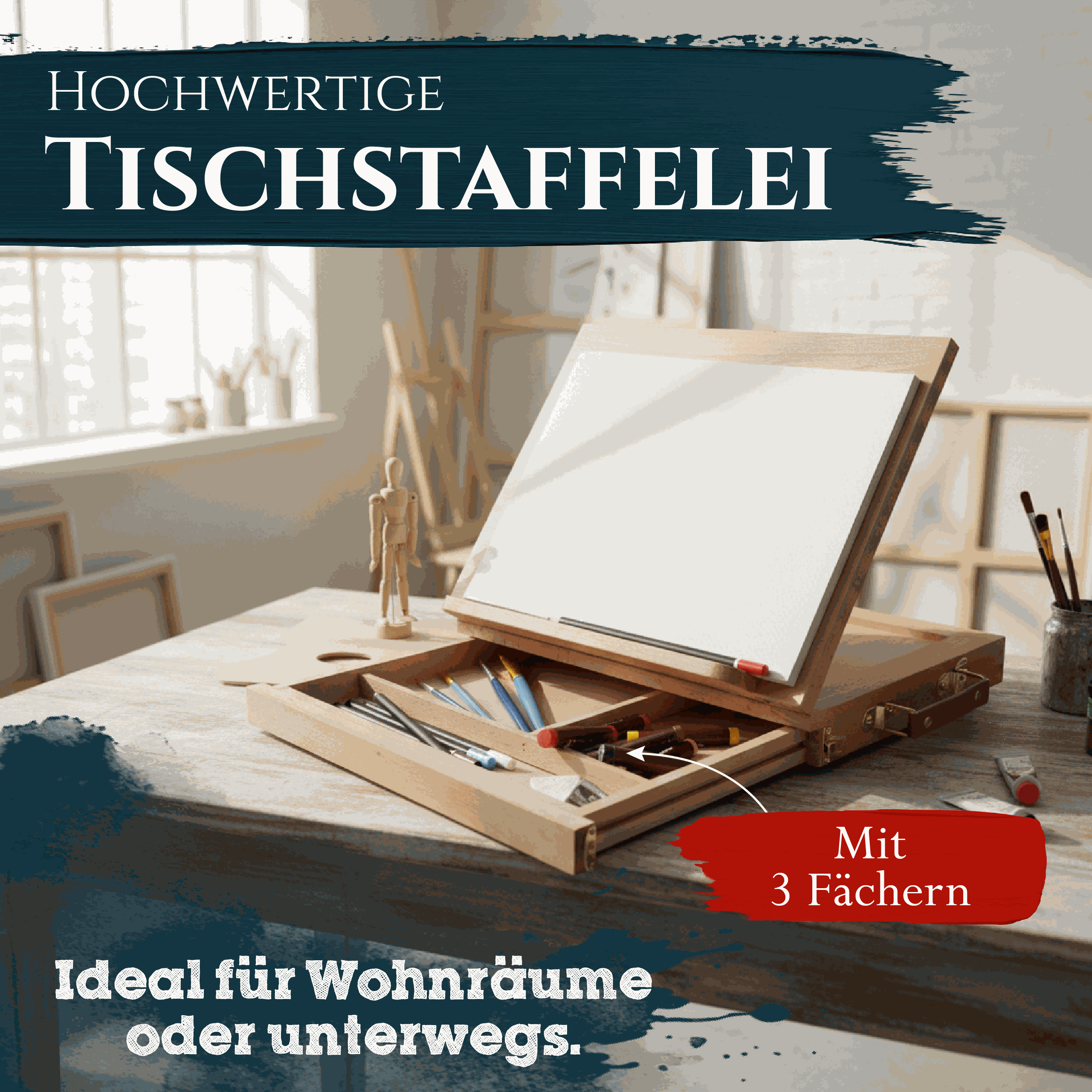 Artina Tischstaffelei aus Buchenholz mit Aufbewahrungsfach und verstellbarem Neigungswinkel