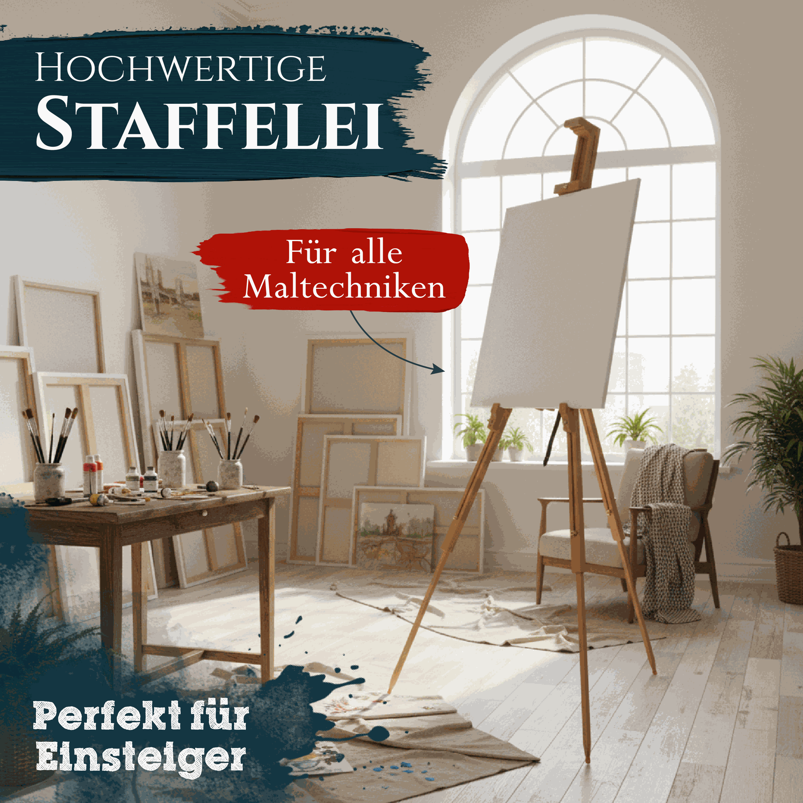 Artina Feldstaffelei Porto aus Buchenholz mit 90° Neigungswinkel, leicht, stabil und mobil für alle Maltechniken