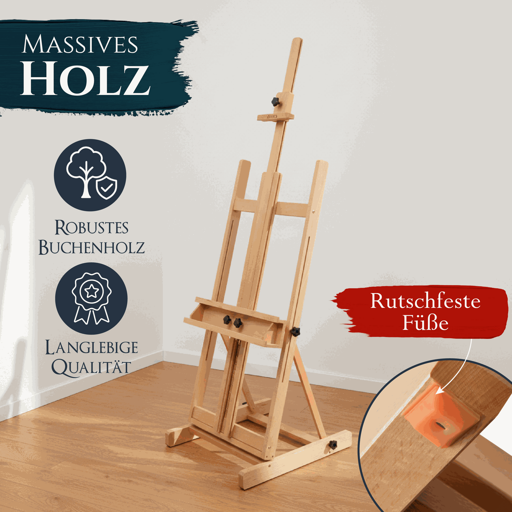 Artina Profi-Atelierstaffelei Toulouse aus massivem Buchenholz mit rutschfesten Füßen und stufenlos verstellbarer Neigung