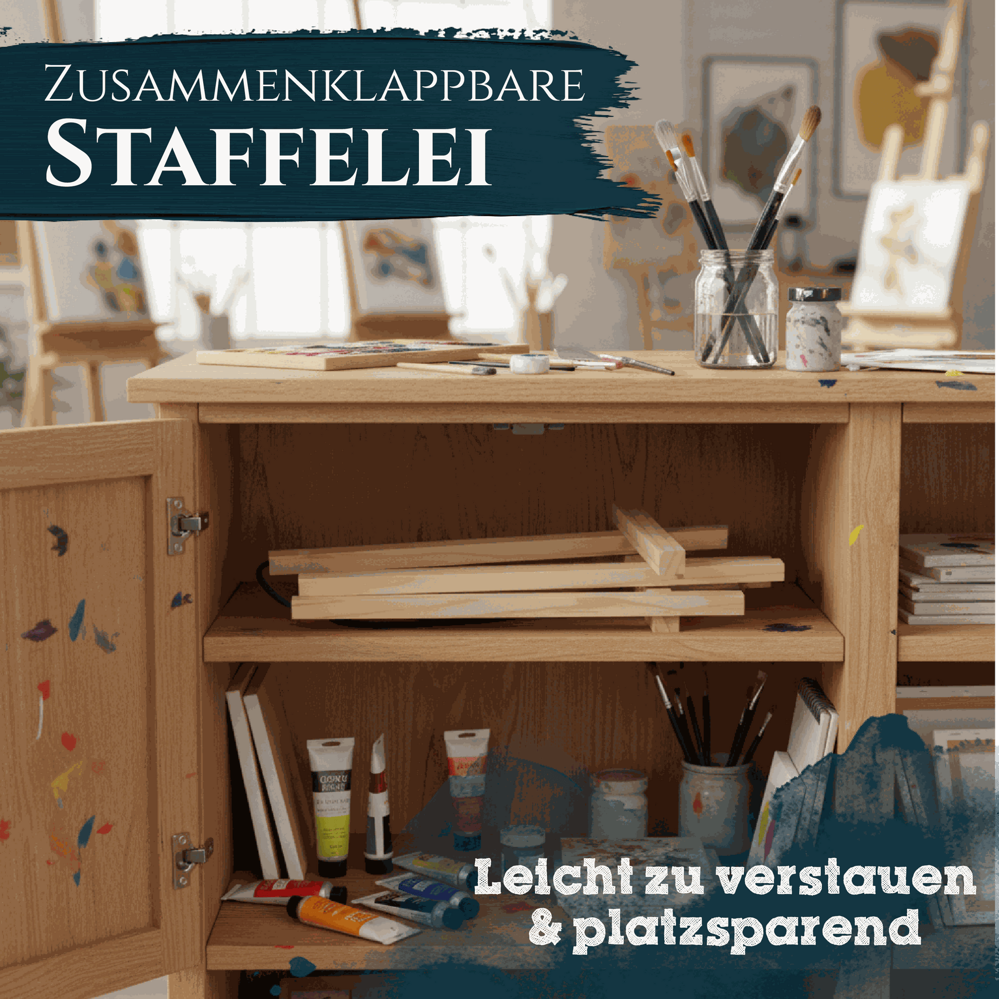 Zusammenklappbare Tischstaffelei aus massivem Kiefernholz, platzsparend und leicht zu verstauen