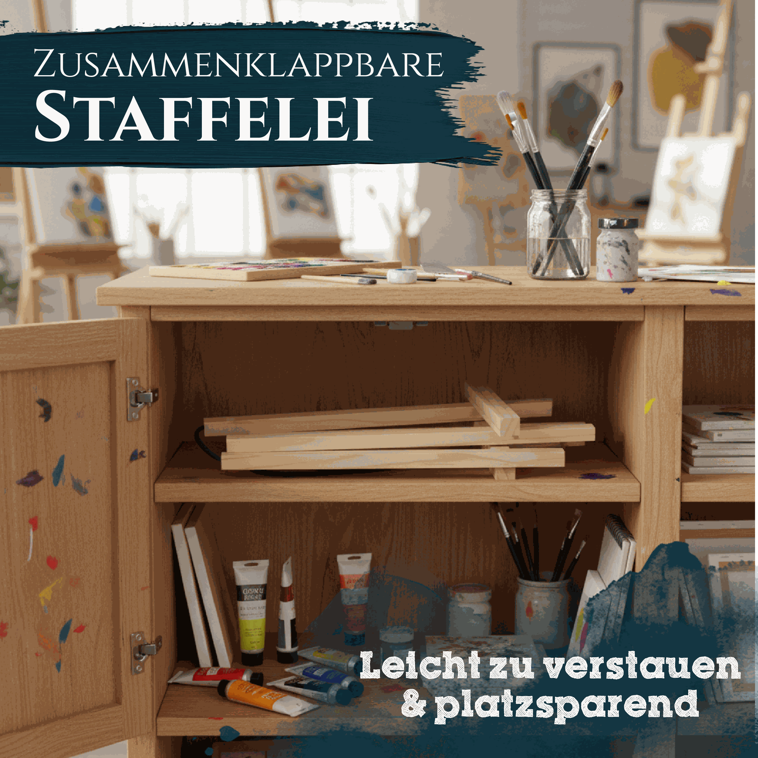 Zusammenklappbare Tischstaffelei aus massivem Kiefernholz, platzsparend und leicht zu verstauen