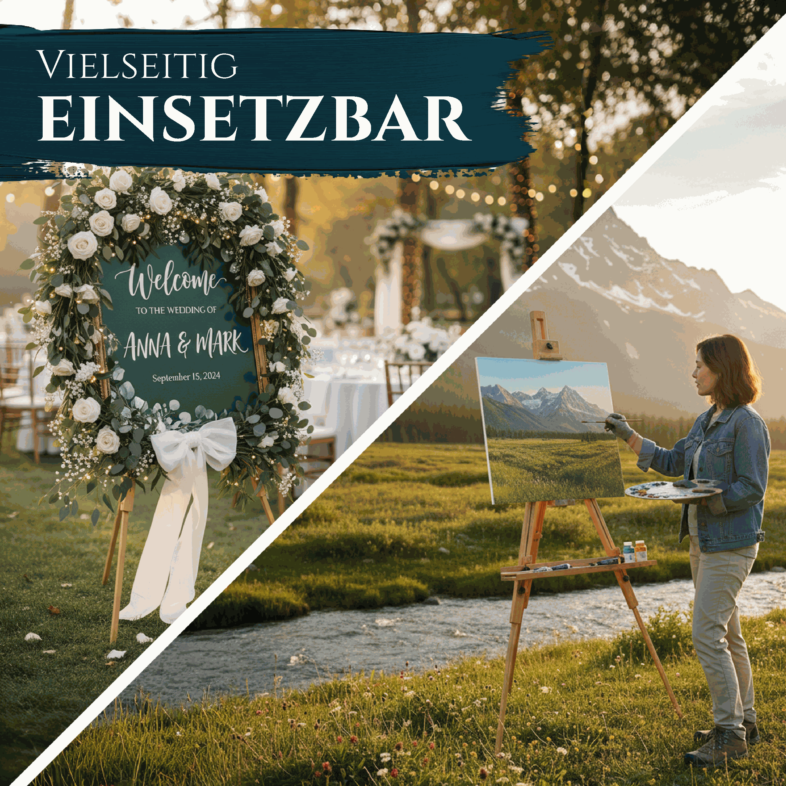 Feldstaffelei Saint-Tropez aus massivem Buchenholz höhenverstellbar für Leinwände bis 80cm vielseitig einsetzbar indoor und outdoor