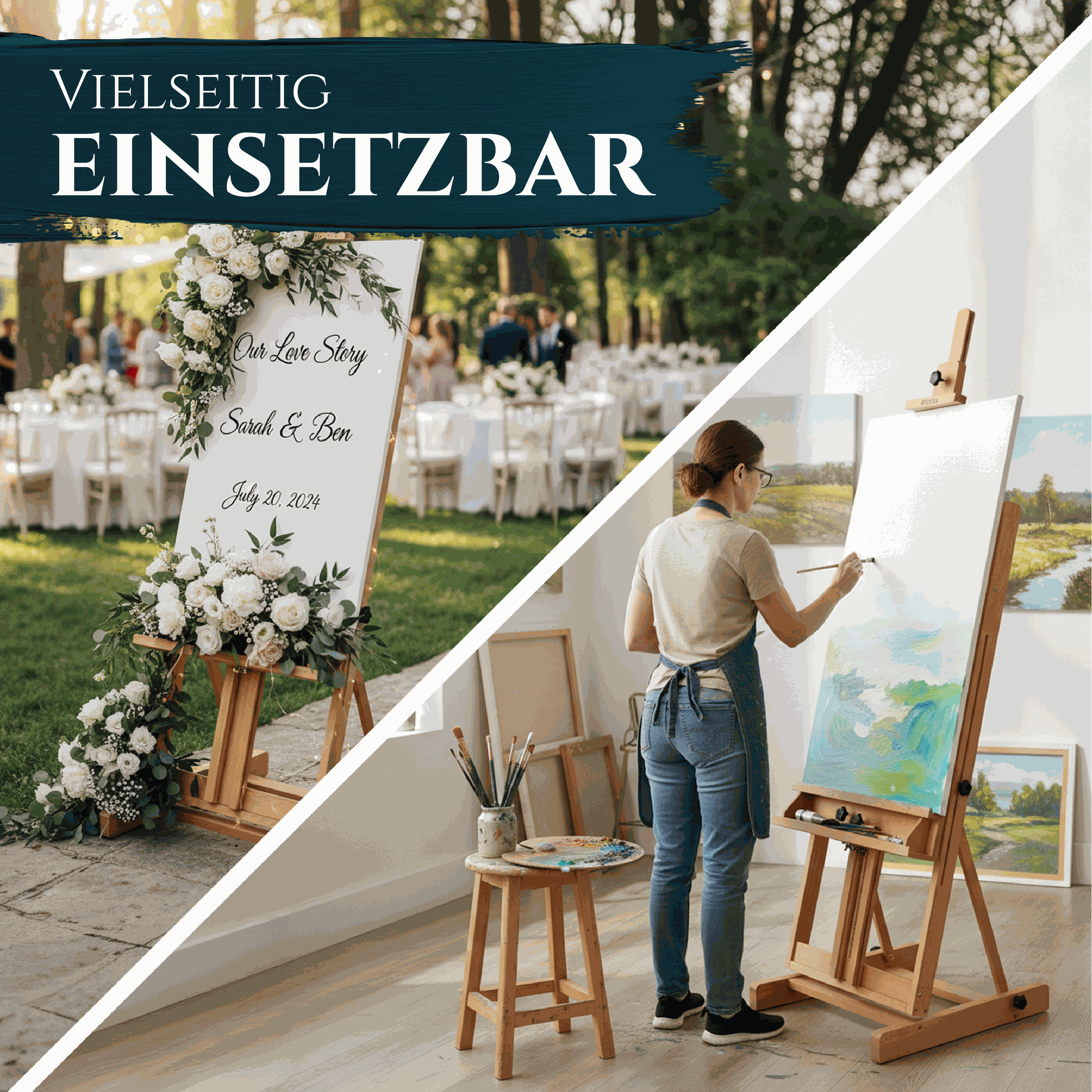 Artina Profi-Atelierstaffelei Toulouse aus massivem Buchenholz, stufenlos verstellbar, rutschfeste Gummifüße, platzsparend klappbar, für Leinwände bis 200 cm Höhe