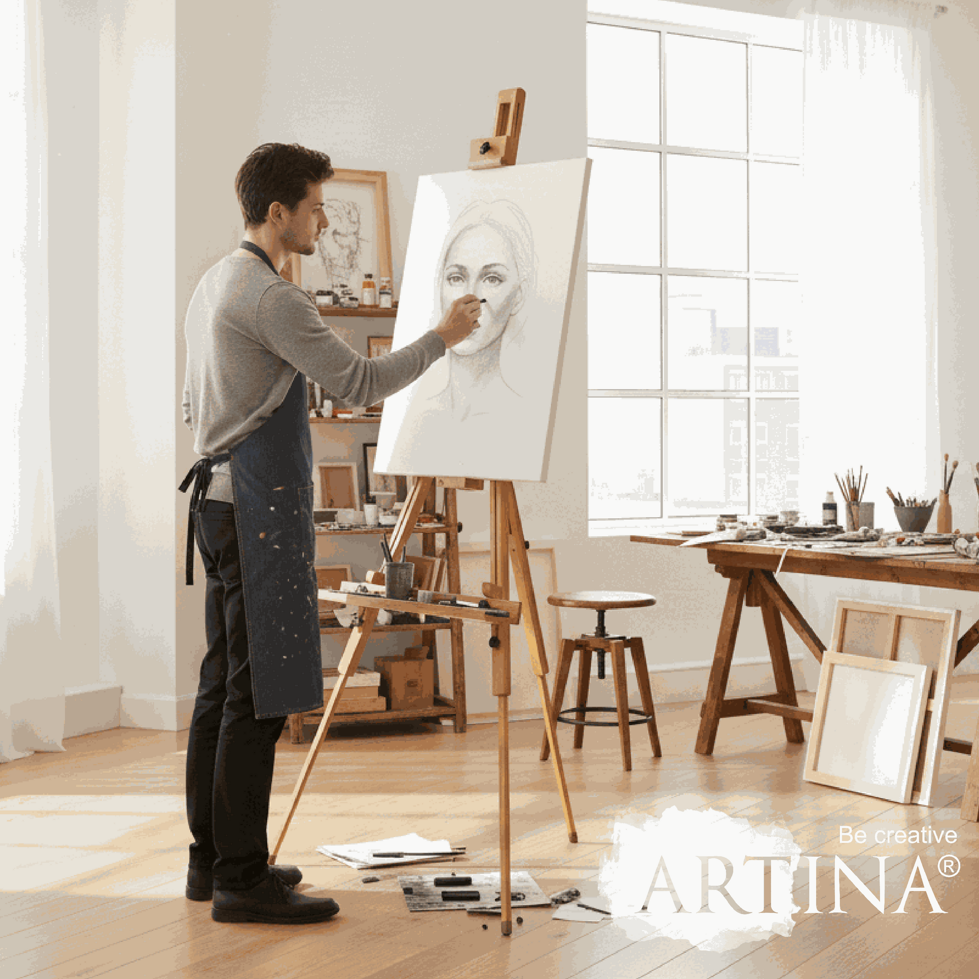 Feldstaffelei Saint-Tropez aus massivem Buchenholz, höhenverstellbar, für Leinwände bis 80cm, geeignet für Aquarell und Ölmalerei, mobil und stabil.