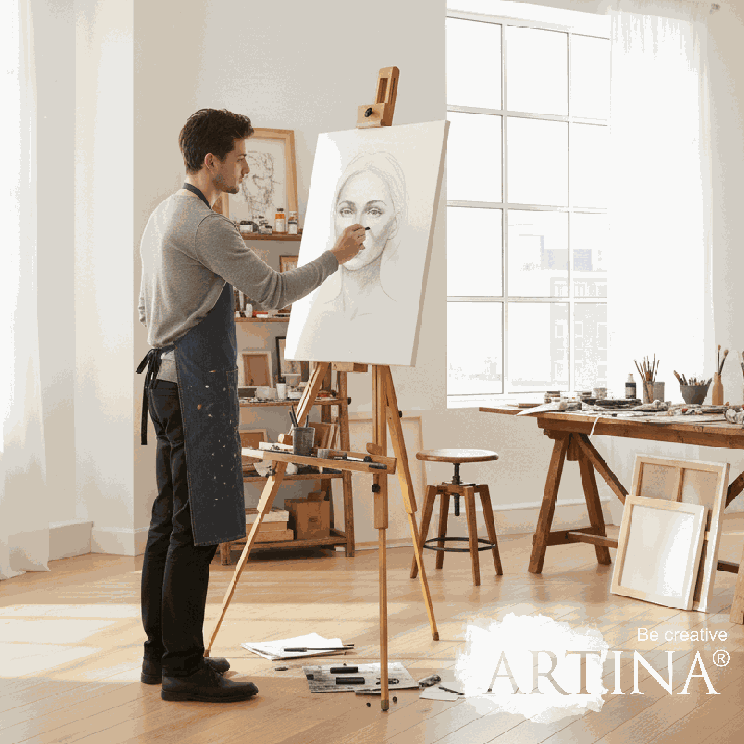 Feldstaffelei Saint-Tropez aus massivem Buchenholz, höhenverstellbar, für Leinwände bis 80cm, geeignet für Aquarell und Ölmalerei, mobil und stabil.