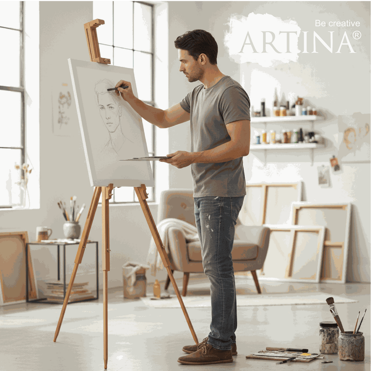 Artina Feldstaffelei Porto – Staffelei aus Buchenholz, 90° – Staffeleien-Shop