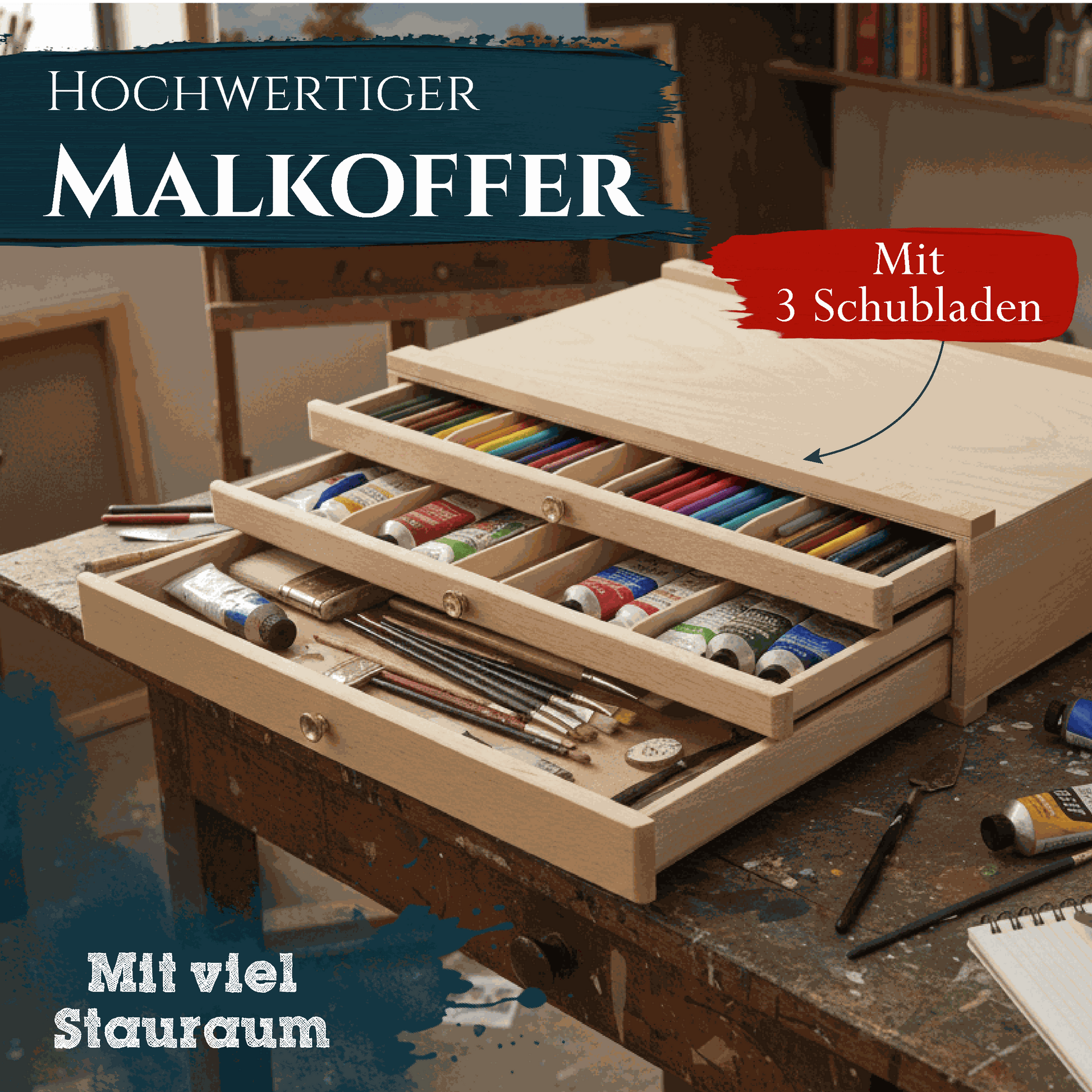 malutensilien aufbewahrung Holzkasten Troyes Holzkoffer – Praktischer Werkzeugkoffer aus Buchenholz – Staffeleien-Shop