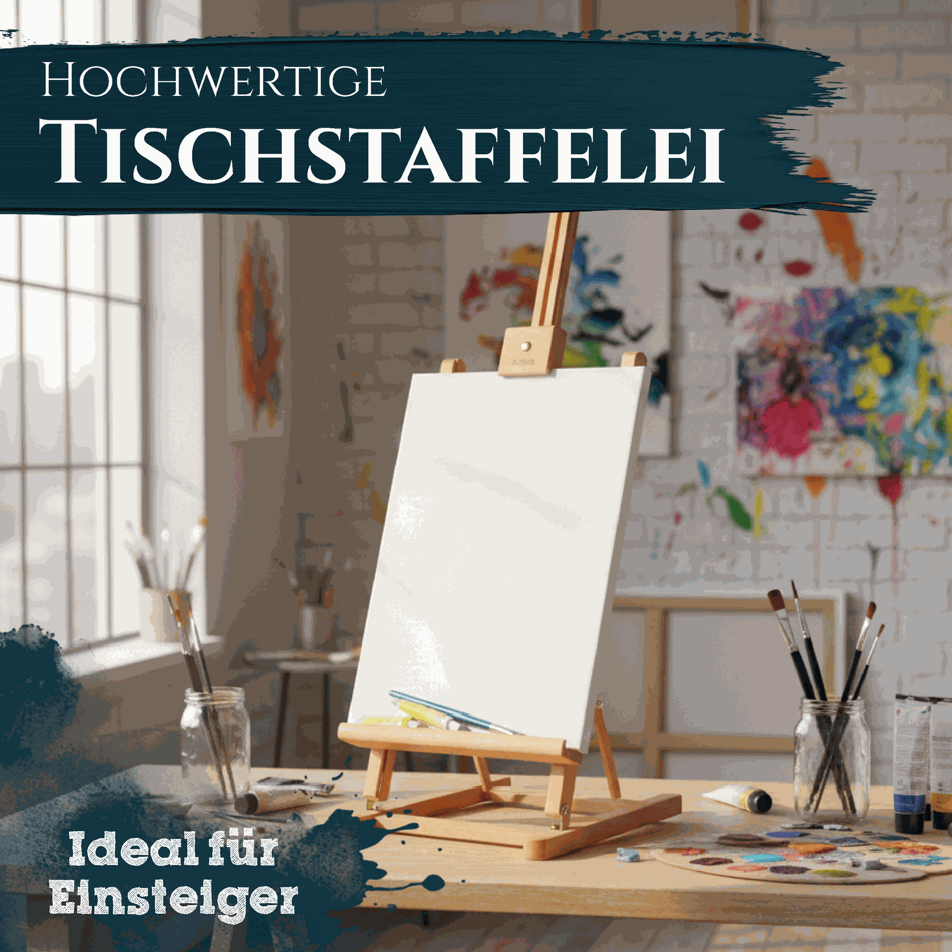 Artina Tischstaffelei Metz aus massivem Buchenholz für Leinwände bis 57 cm Höhe, ideal für Einsteiger und Tischmalerei