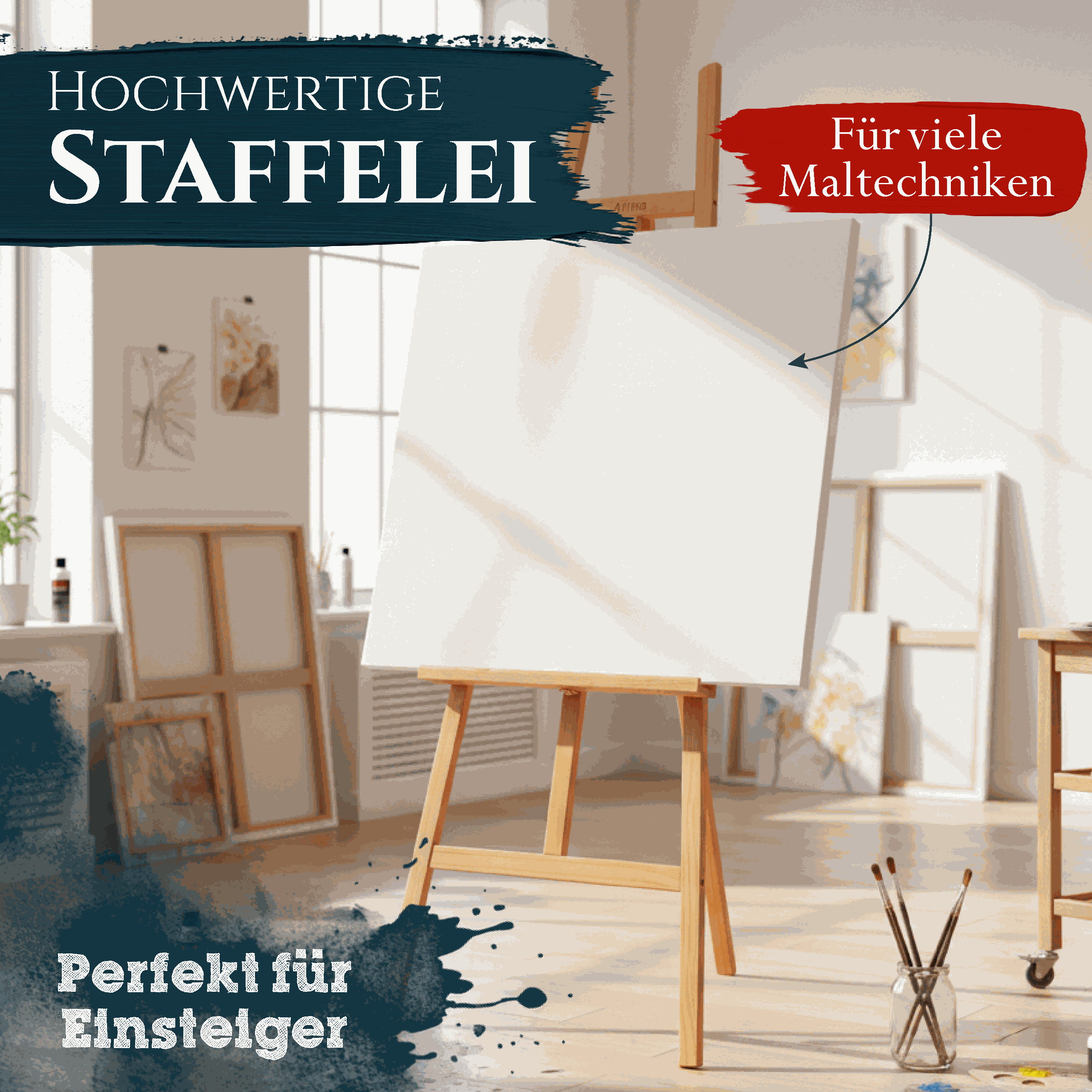 Akademiestaffelei Sevilla aus geöltem massivem Buchenholz, höhenverstellbar, ideal für Einsteiger und verschiedene Maltechniken