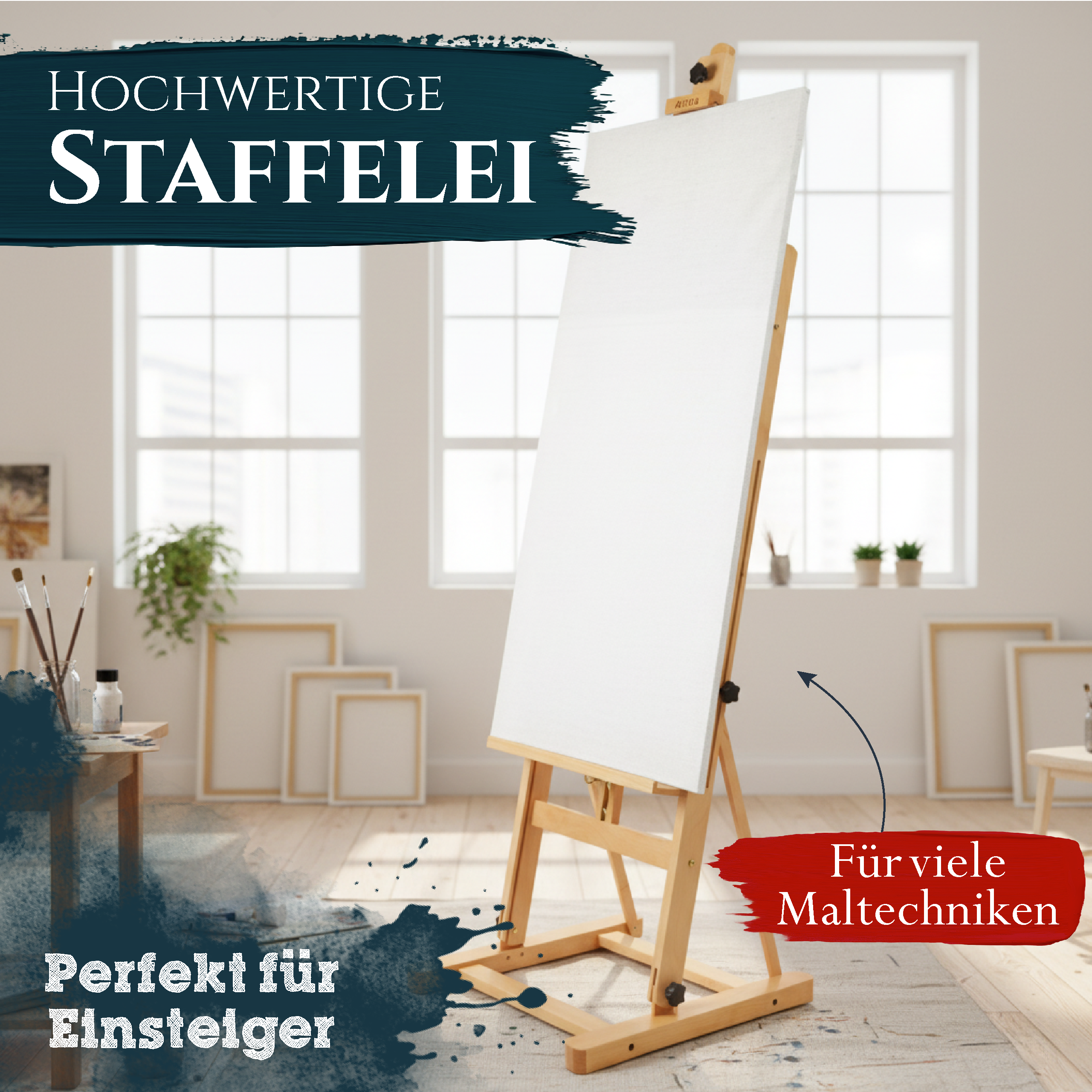 Artina Studiostaffelei Staffelei Siena klappbar aus Buchen-Holz