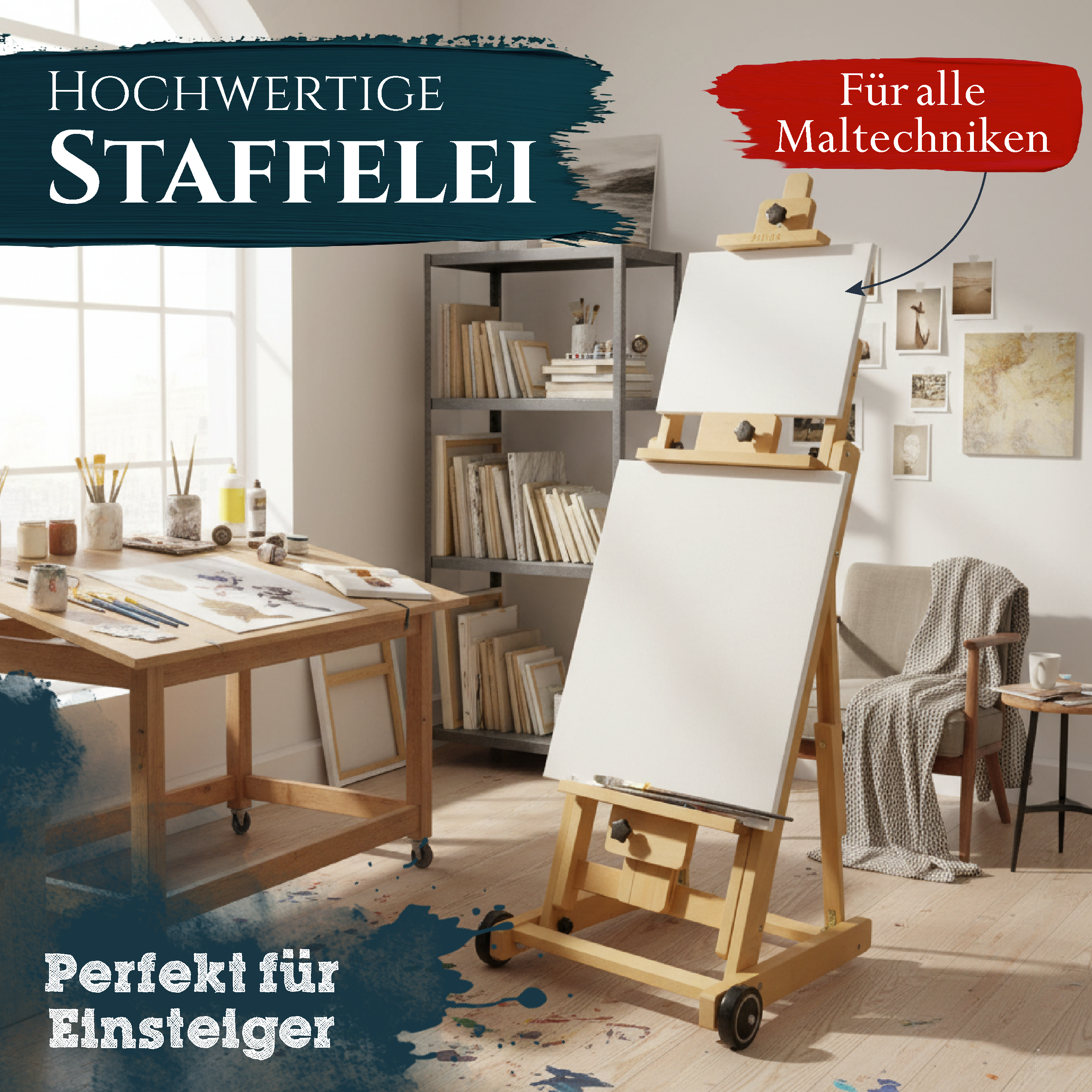 Artina Studiostaffelei Staffelei Bordeaux aus massivem Buchen-Holz