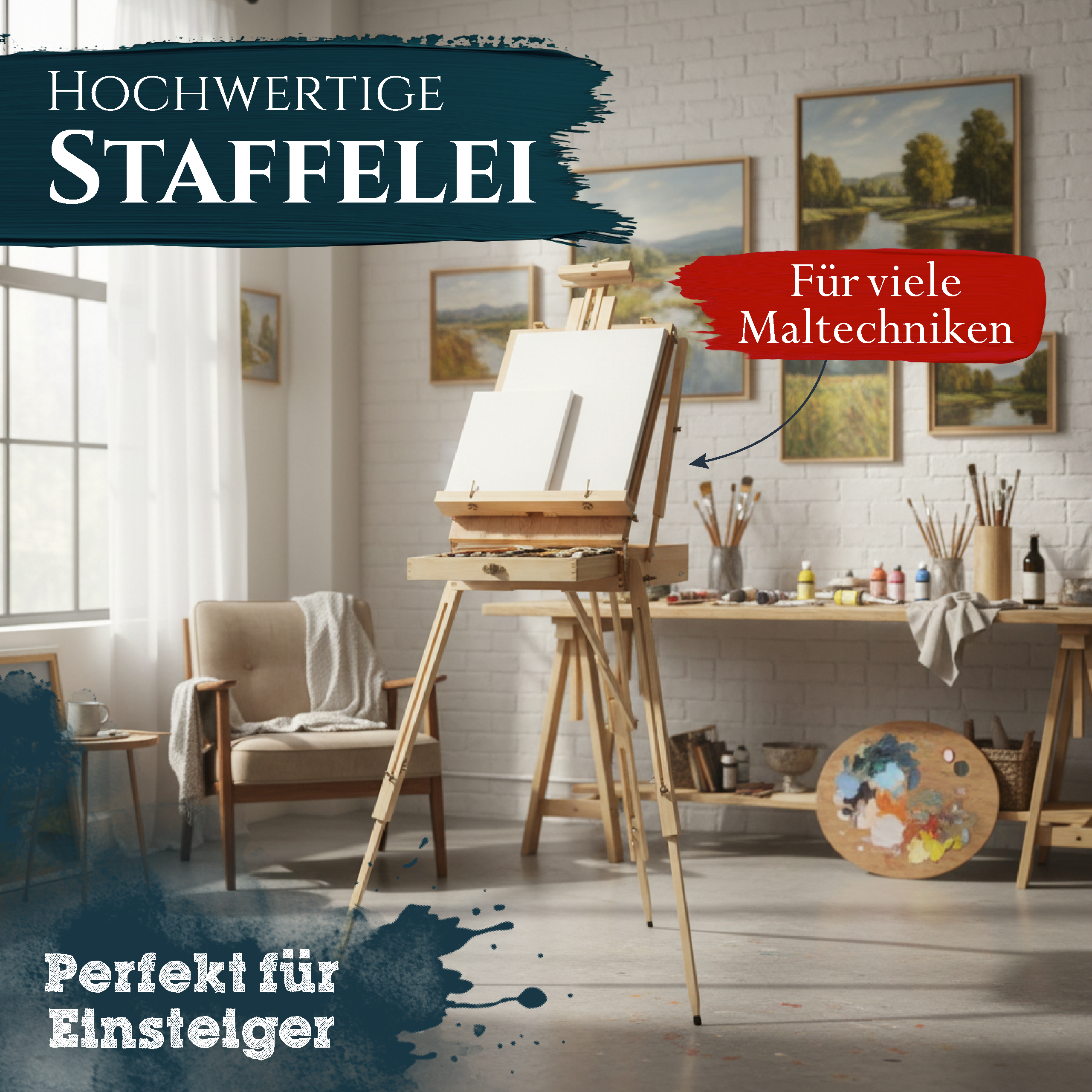 Artina Kofferstaffelei Feldstaffelei Staffelei Madrid aus Kiefern-Holz