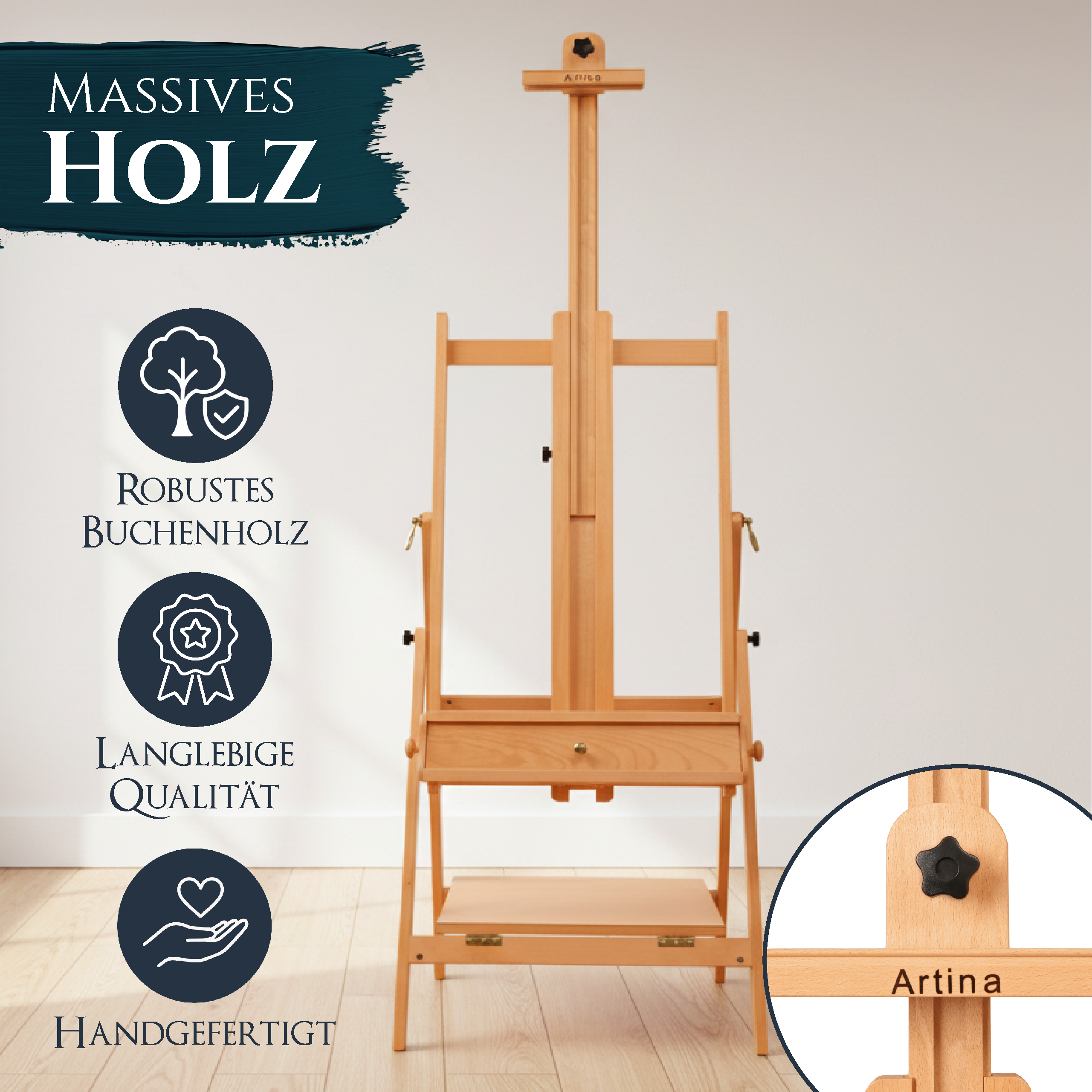 Artina Atelierstaffelei Aquarellstaffelei Staffelei Napoli aus Buche