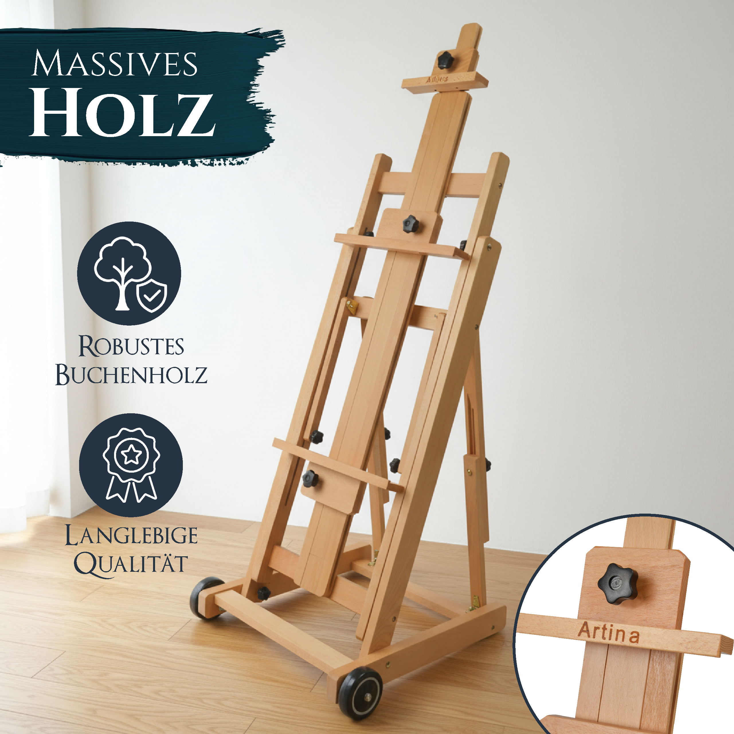 Artina Studiostaffelei Staffelei Bordeaux aus massivem Buchen-Holz