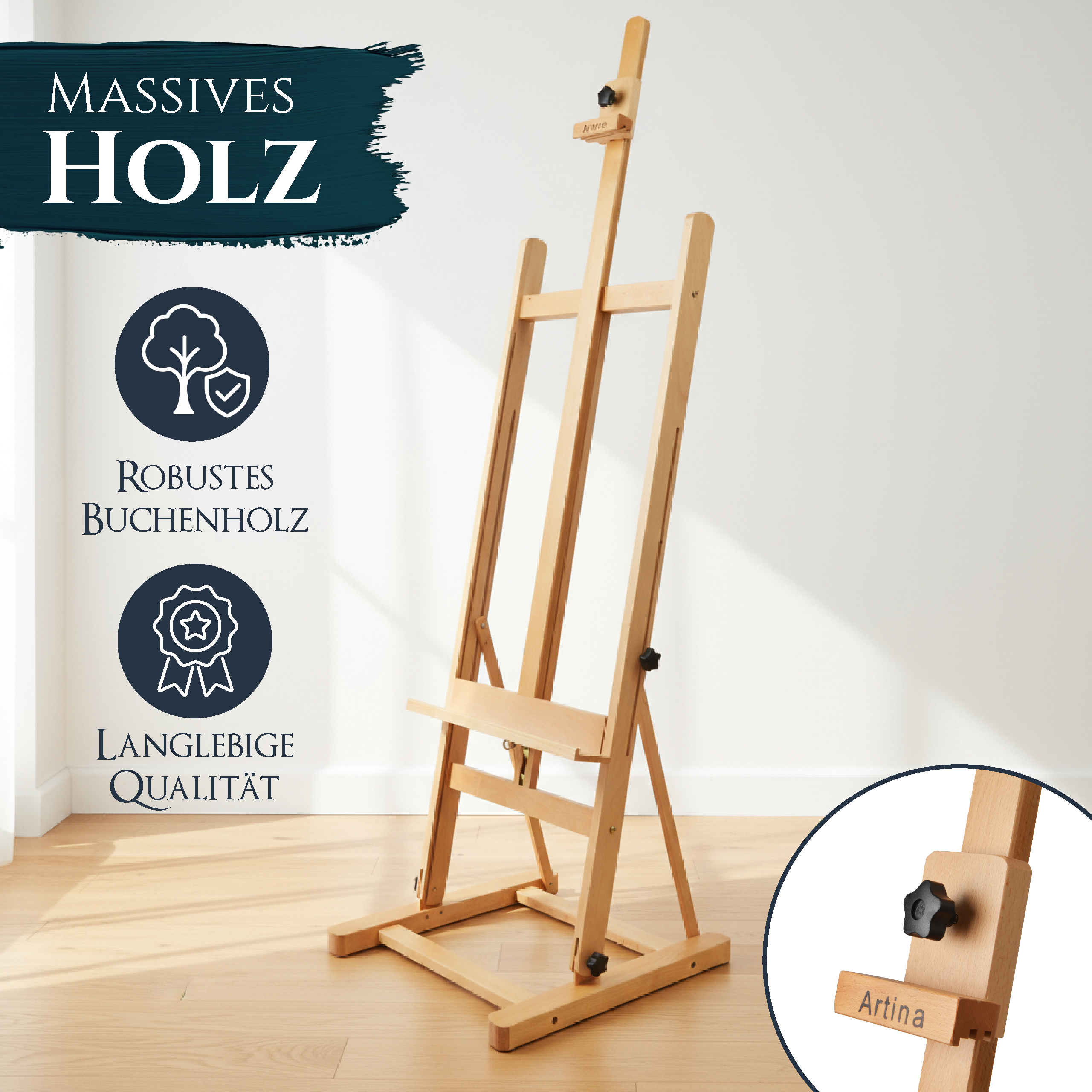 Artina Studiostaffelei Staffelei Siena klappbar aus Buchen-Holz