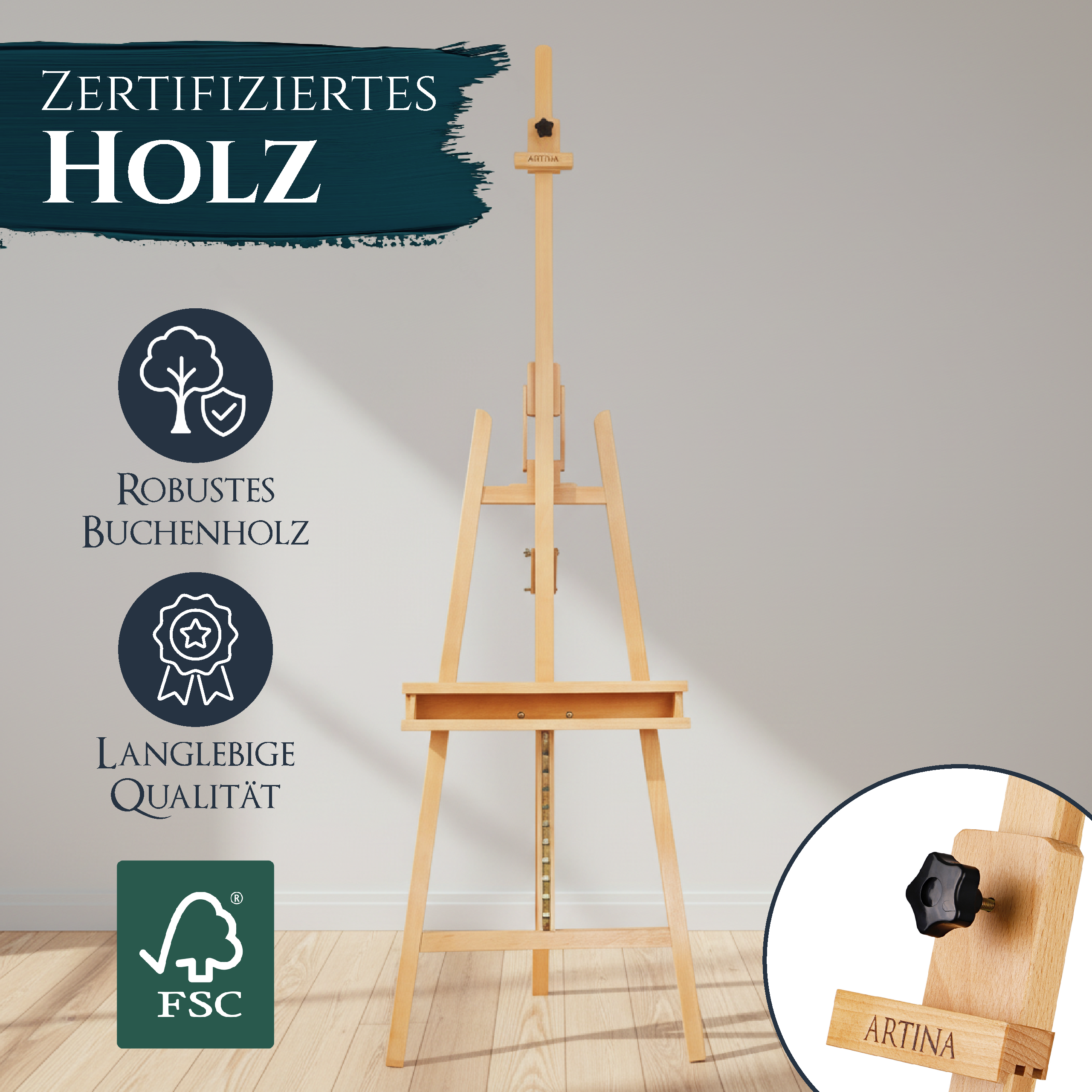 Artina Akademiestaffelei Staffelei Barcelona aus massivem Buchen-Holz