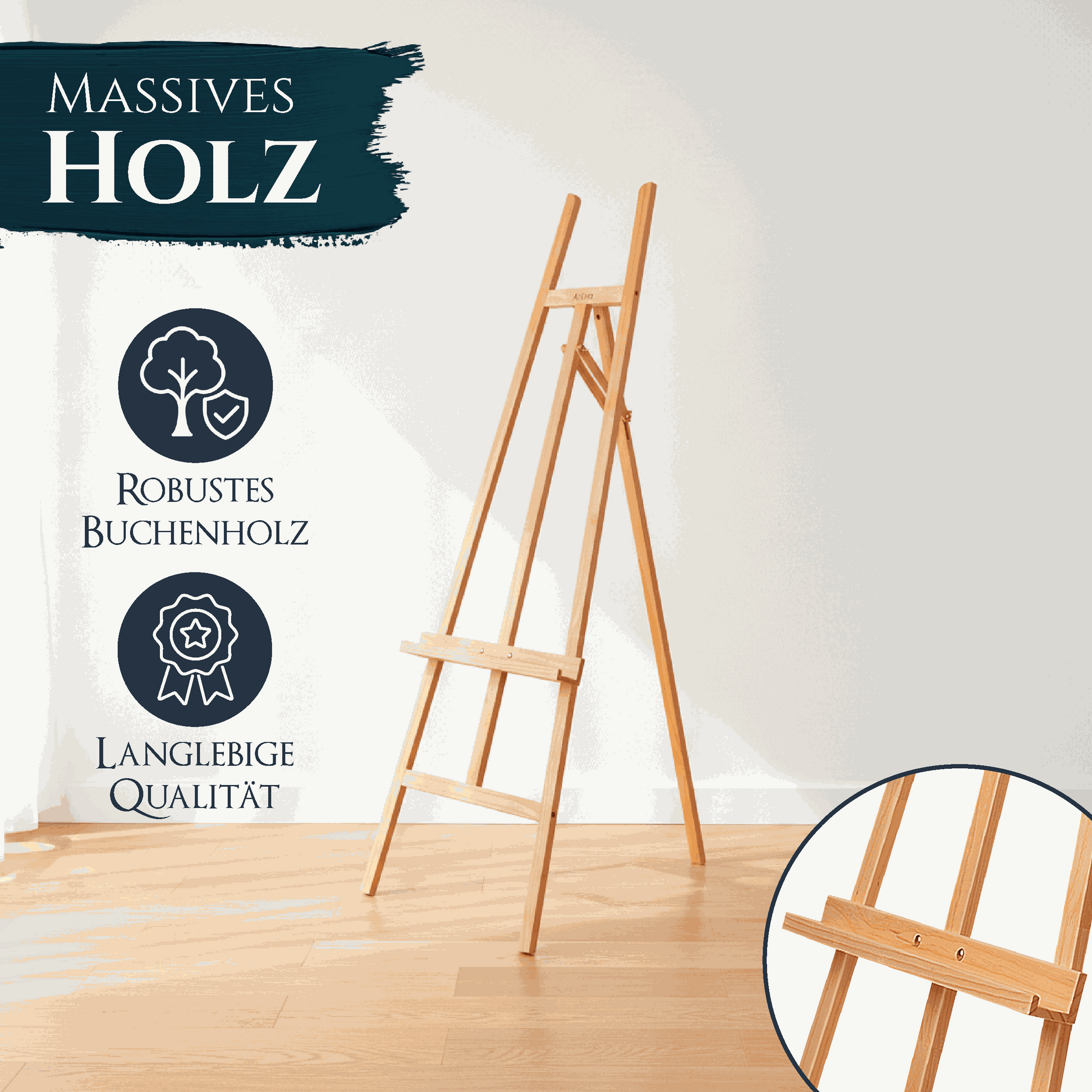 Akademiestaffelei Sevilla aus massivem geöltem Buchenholz für vielseitige Maltechniken und höhenverstellbare Malauflage