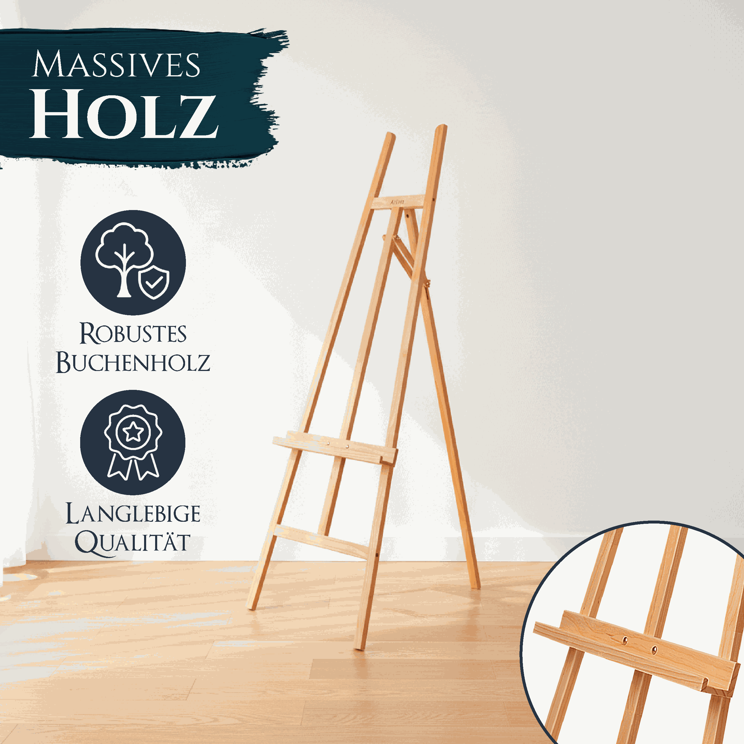 Akademiestaffelei Sevilla aus massivem geöltem Buchenholz für vielseitige Maltechniken und höhenverstellbare Malauflage
