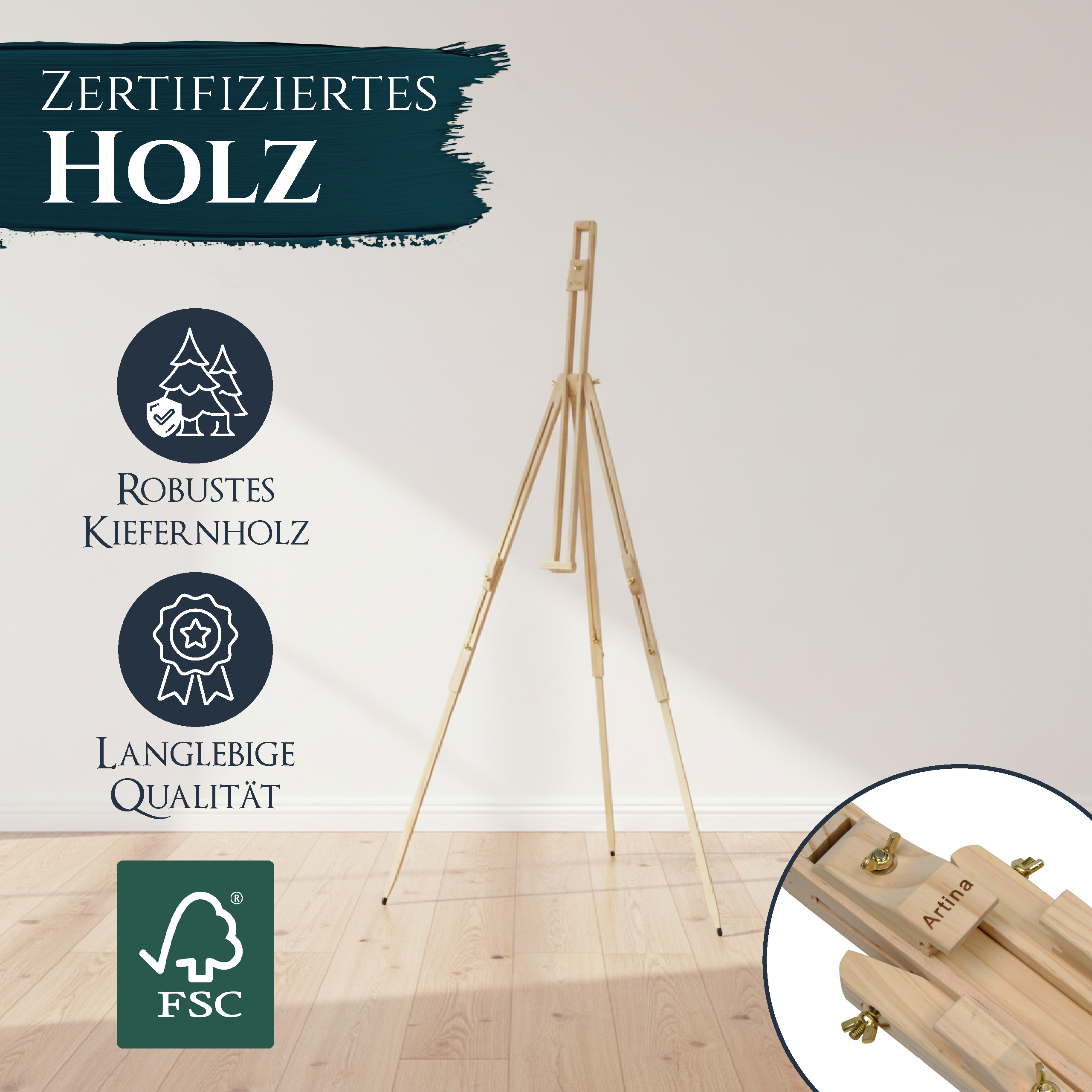 Artina Feldstaffelei Staffelei Malaga aus massivem Kiefern-Holz