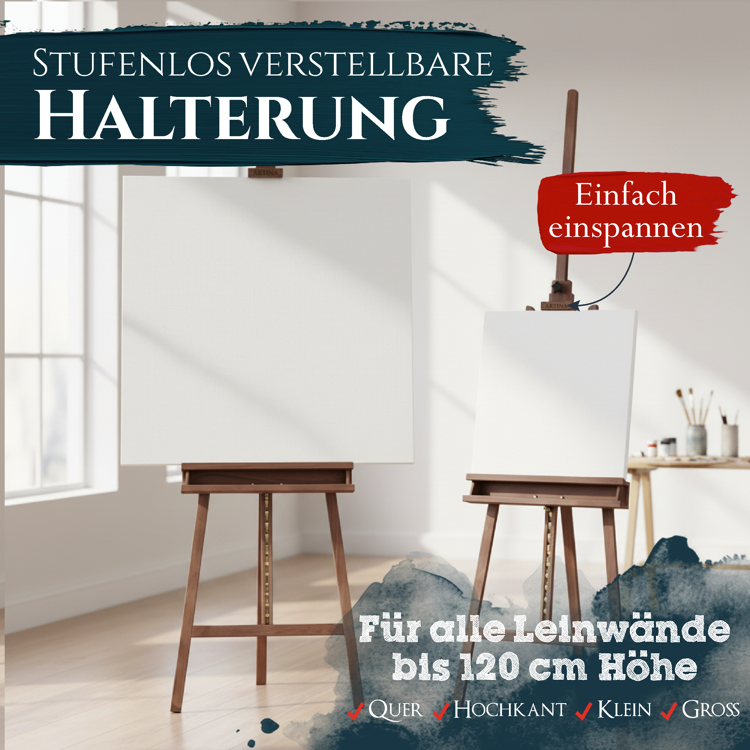 Artina Akademiestaffelei Staffelei Barcelona aus massivem Buchenholz Nussbaum