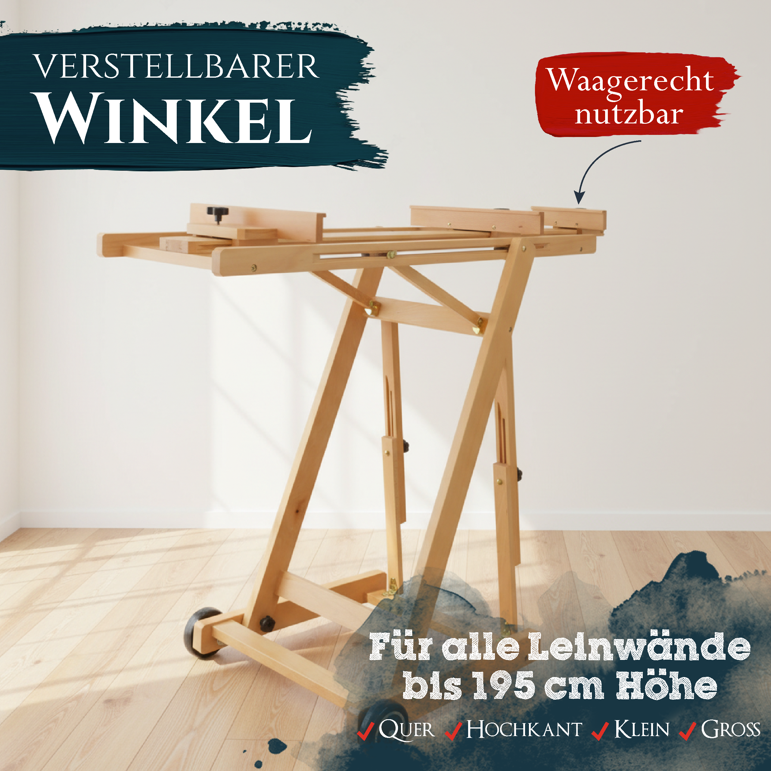 Artina Studiostaffelei Staffelei Bordeaux aus massivem Buchen-Holz