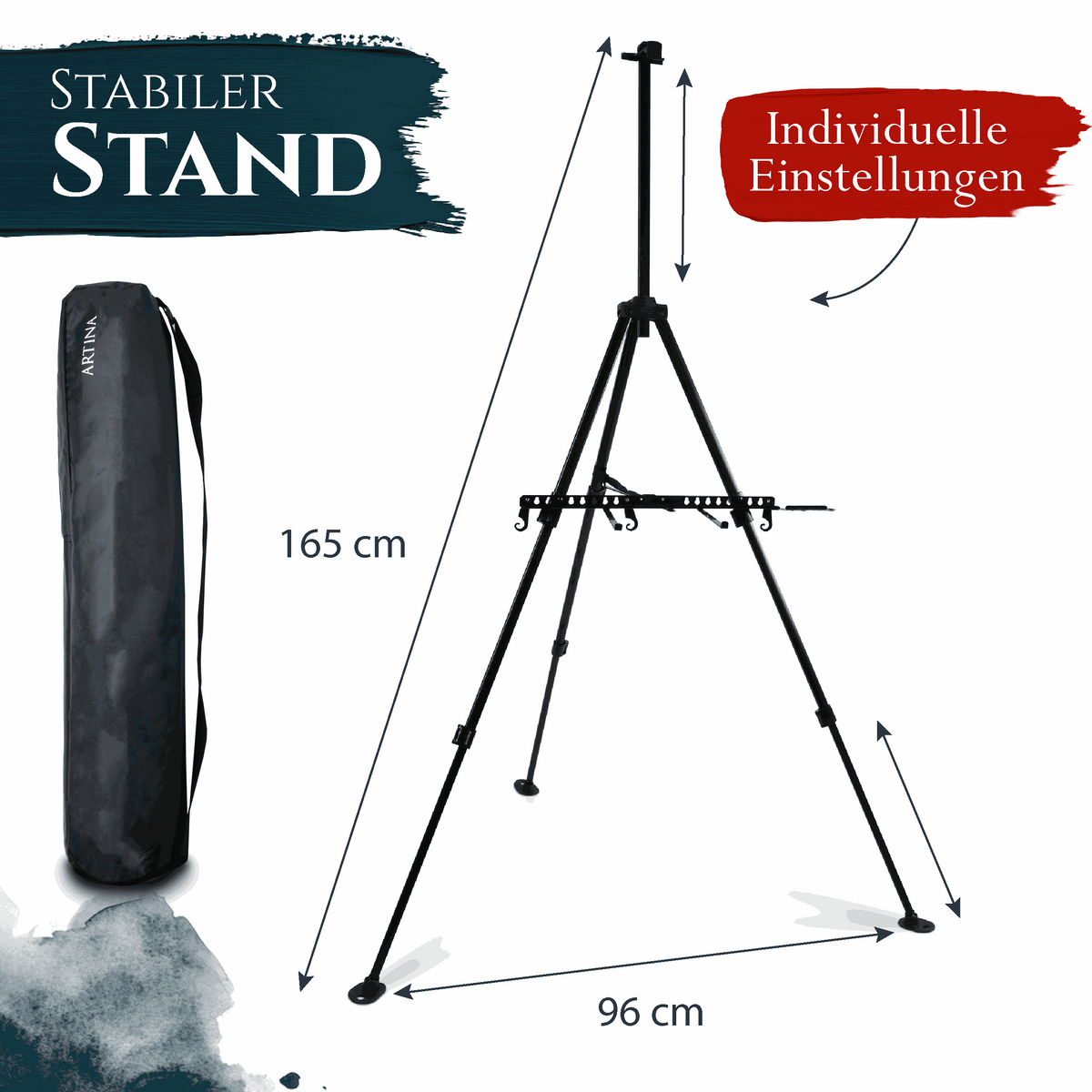 Artina Aluminium-Staffelei Paris Teleskop mit Tasche – Staffeleien-Shop