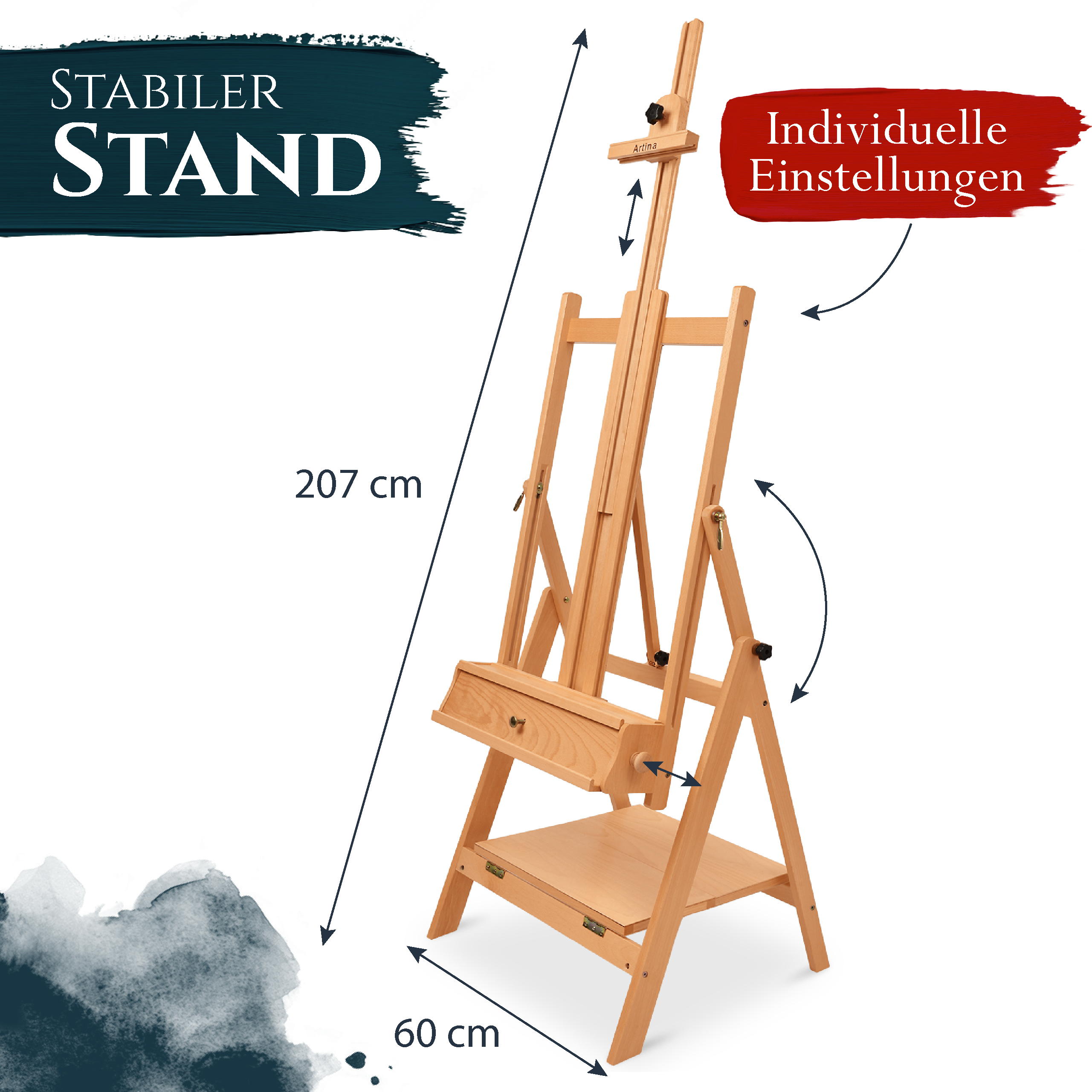 Artina Atelierstaffelei Aquarellstaffelei Staffelei Napoli aus Buche