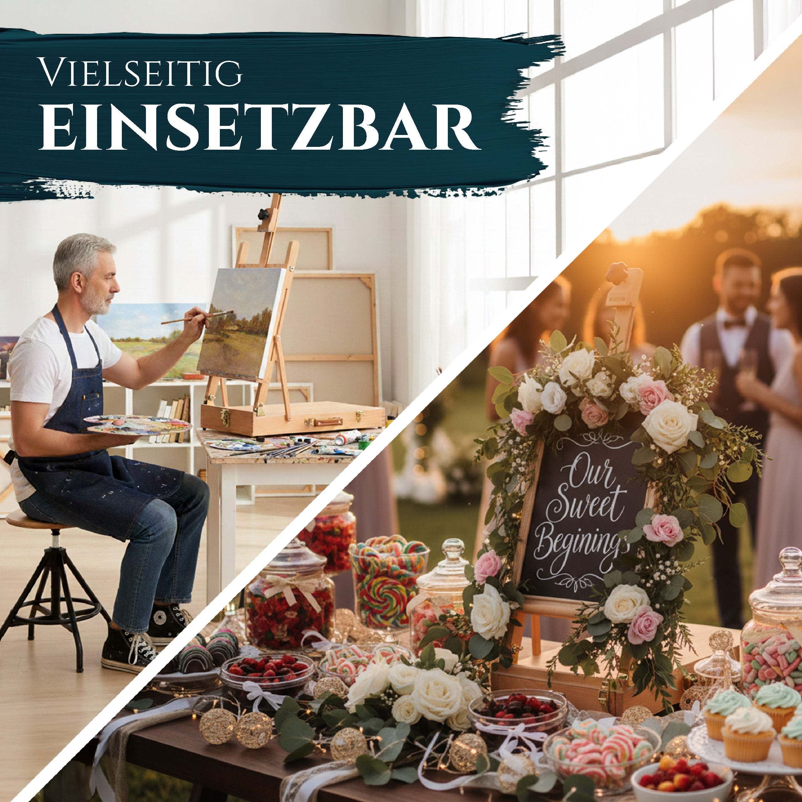 Kofferstaffelei aus massivem geöltem Buchen-Holz für Leinwände bis 56 cm, tragbar und vielseitig einsetzbar