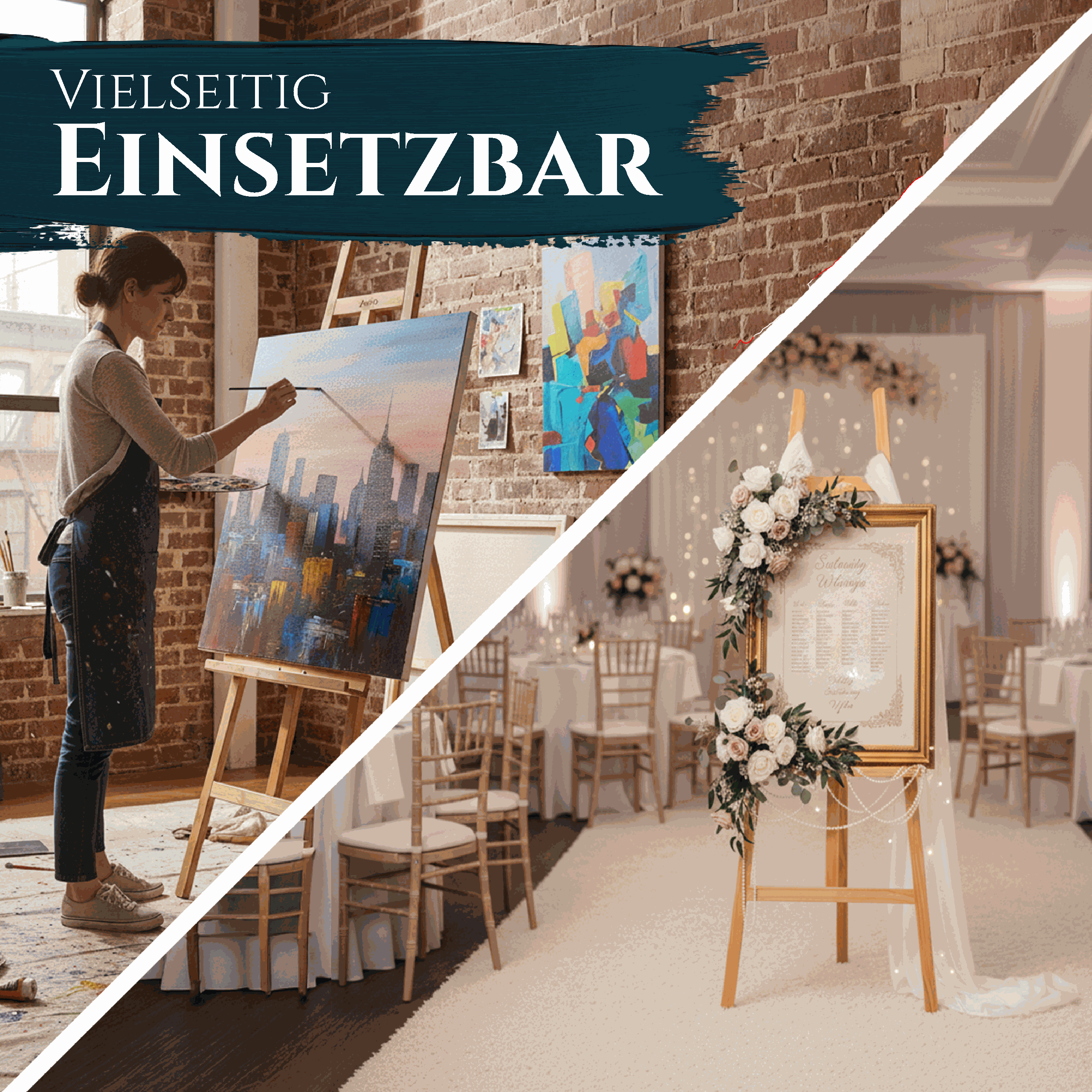 Akademiestaffelei Sevilla aus massivem Buchenholz als Künstlerstaffelei und Dekoständer vielseitig einsetzbar