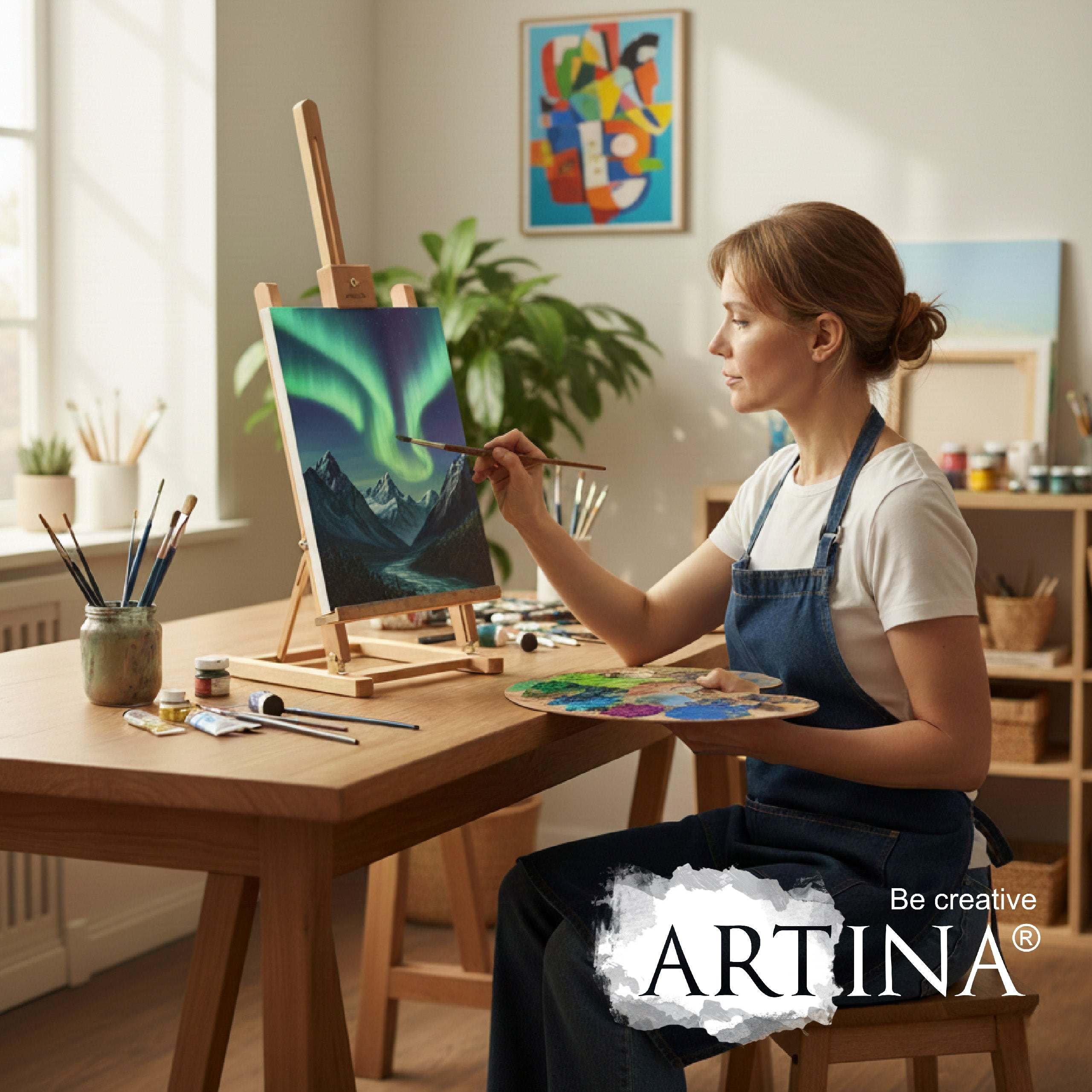 Artina Tischstaffelei aus massivem Buchenholz mit verstellbarer Höhe für Leinwände bis 57 cm