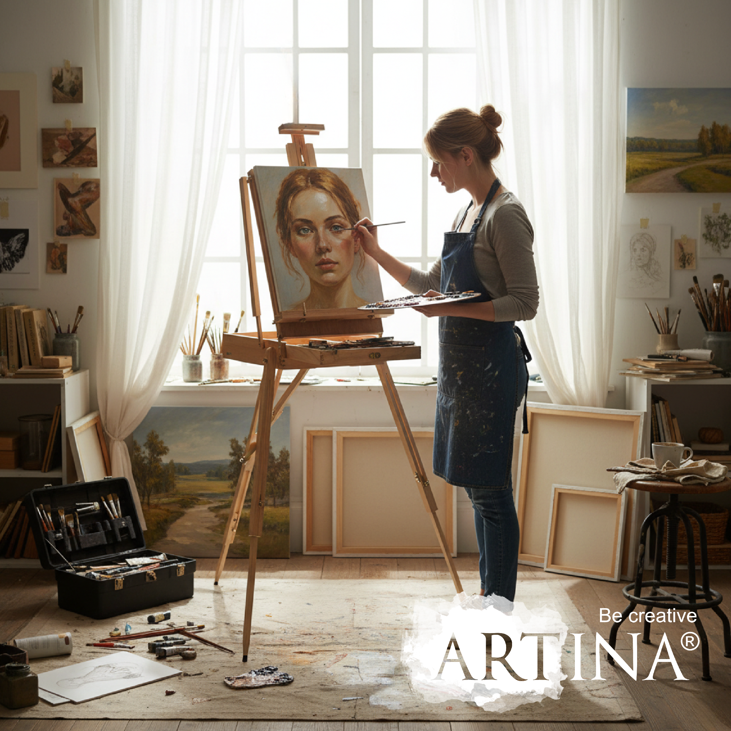 Artina Kofferstaffelei Feldstaffelei Staffelei Madrid aus Kiefern-Holz