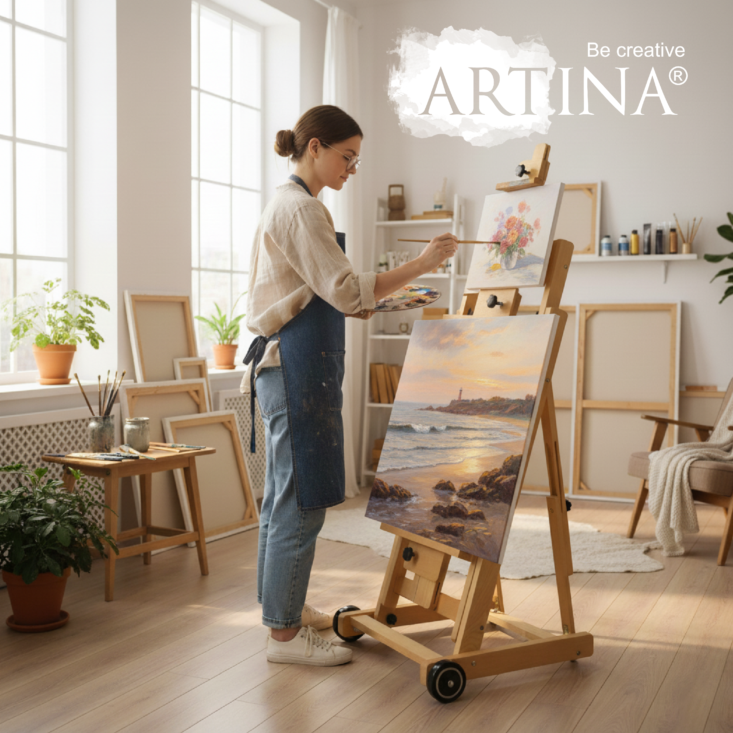 Artina Studiostaffelei Staffelei Bordeaux aus massivem Buchen-Holz