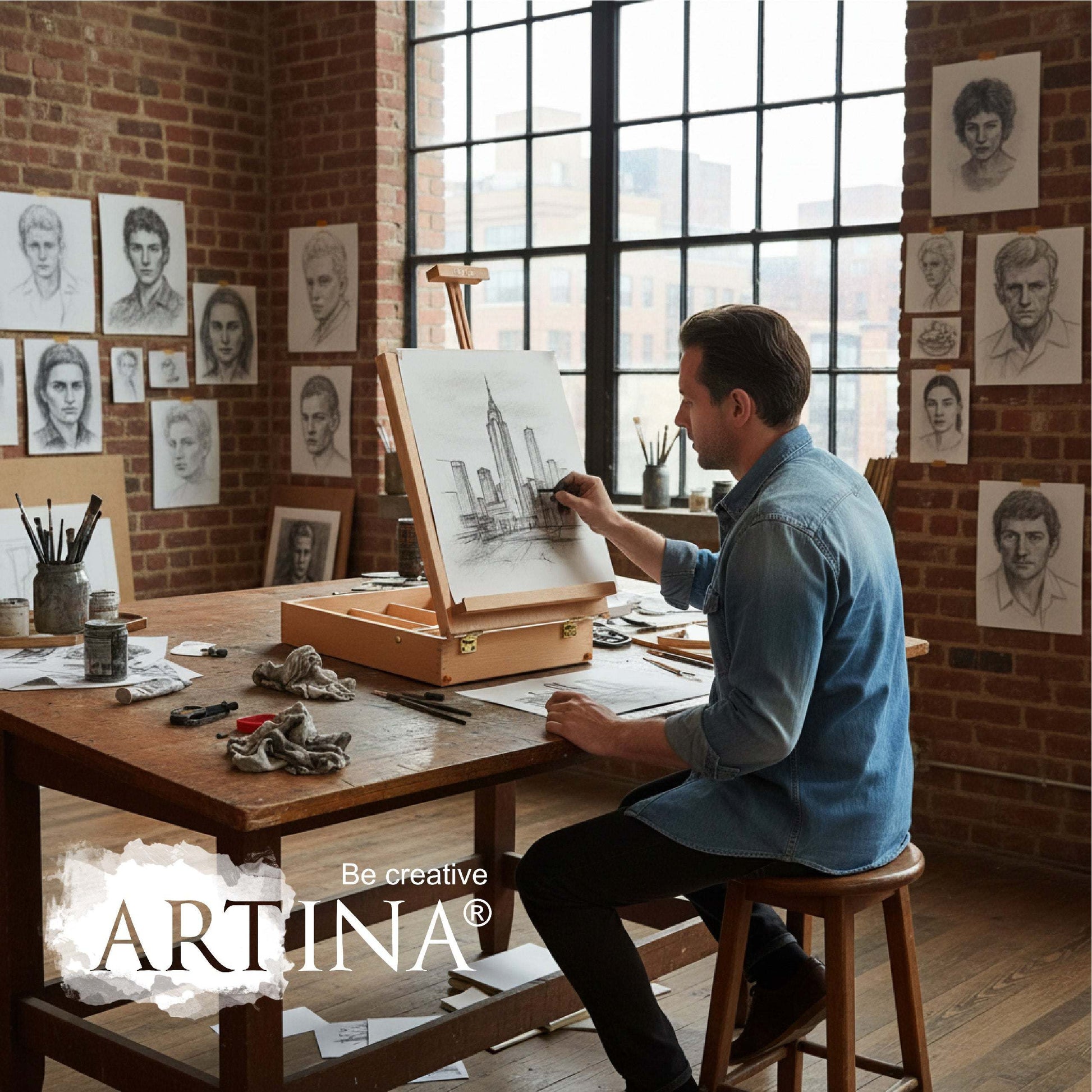 Kofferstaffelei Artina Nancy aus massivem Buchenholz für Leinwände bis 66 cm