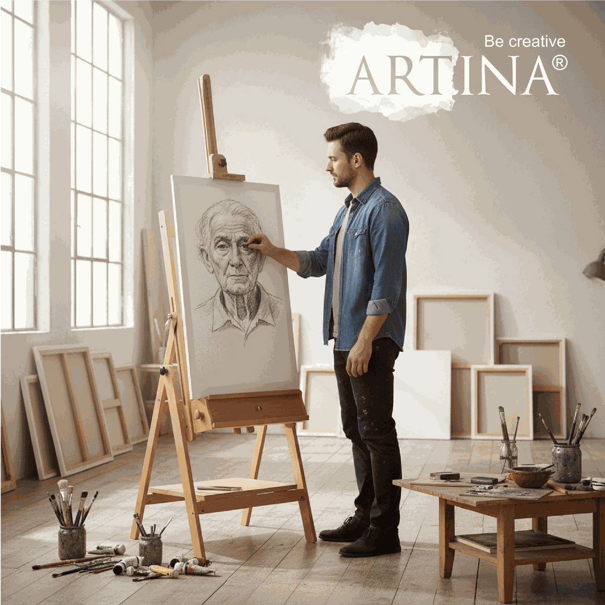 Artina Atelierstaffelei Napoli – Staffelei aus Buche, 150 cm – Staffeleien-Shop